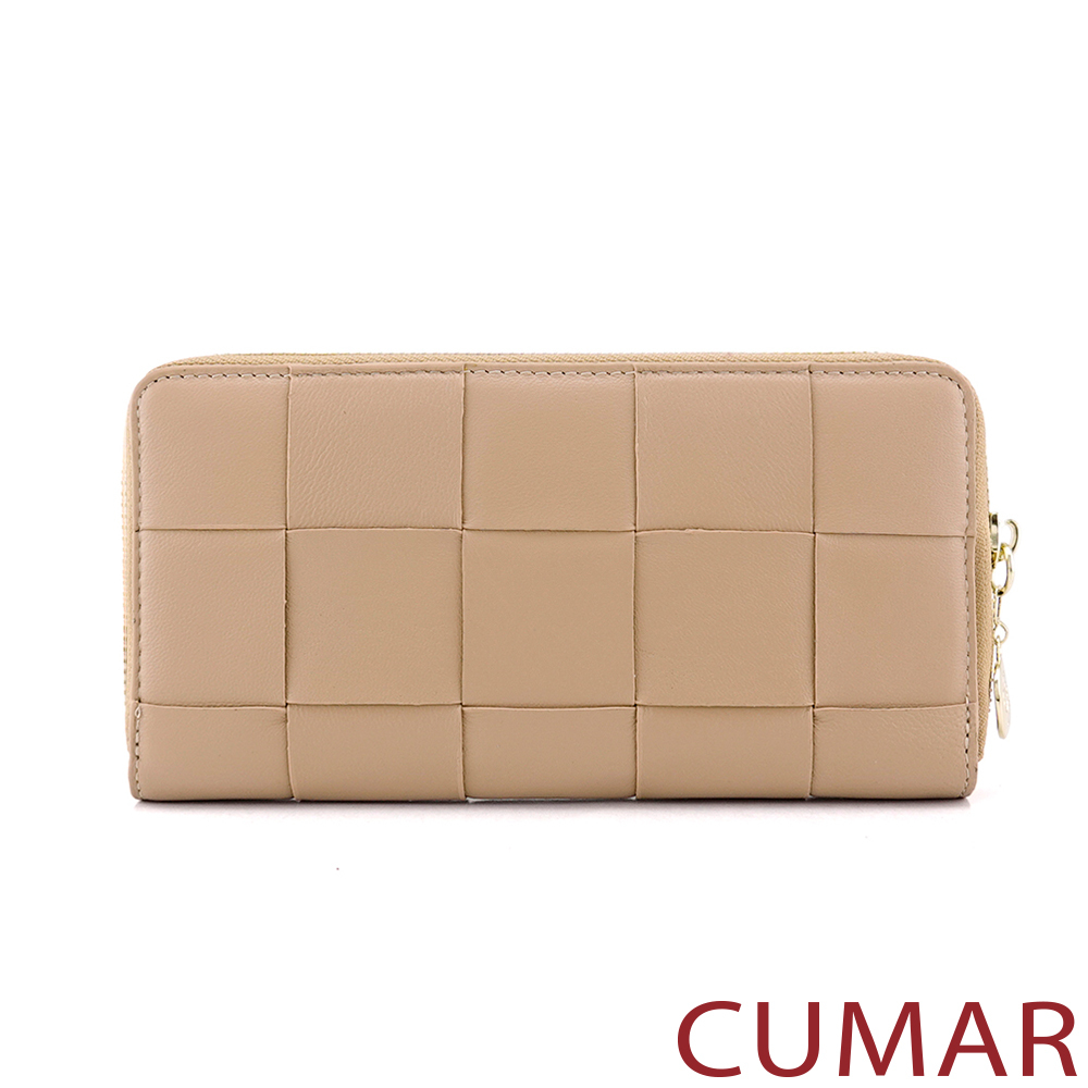 CUMAR 羊皮大格編織拉鍊長夾