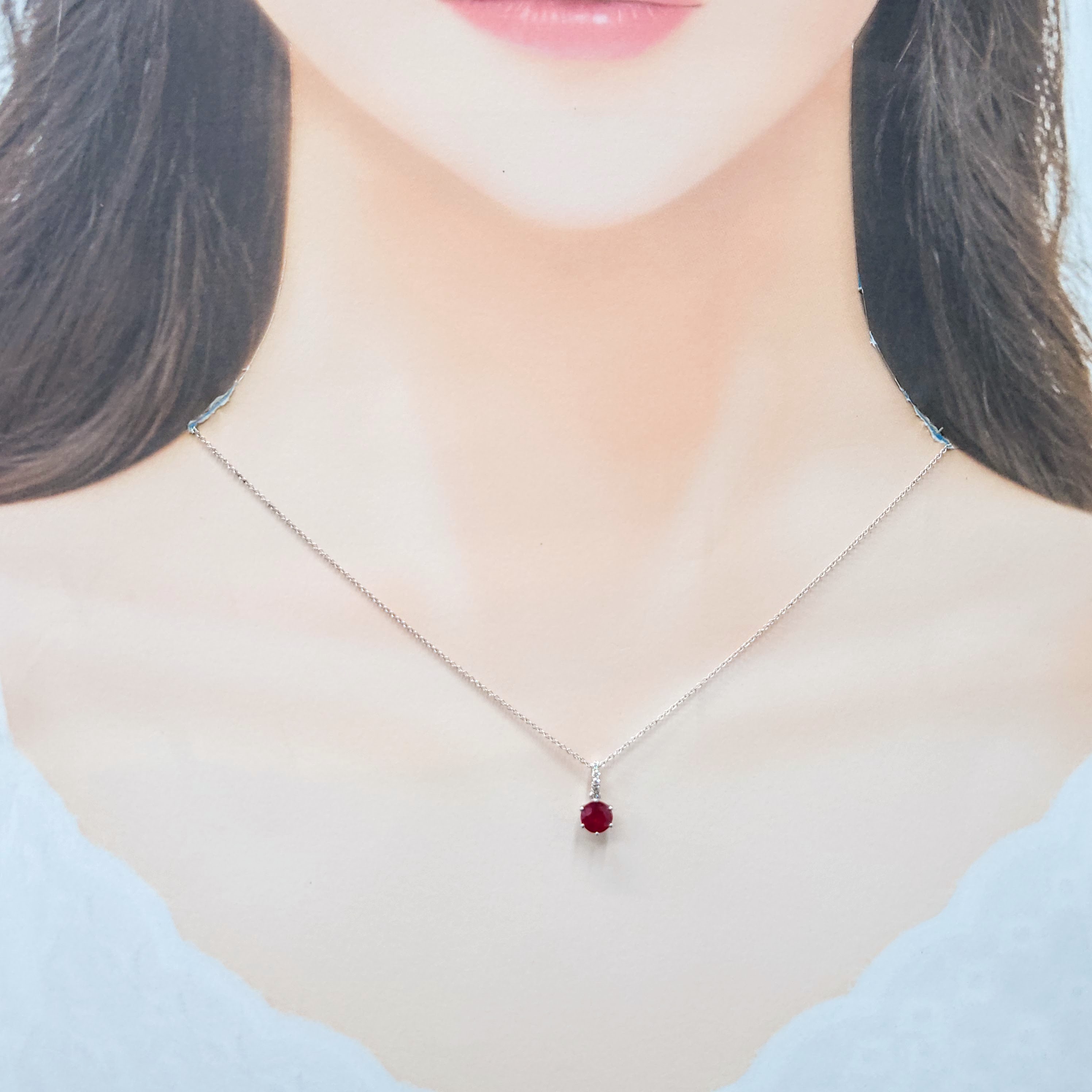 全新18K白金【單粒80份紅寶石】配5份鑽石吊墜