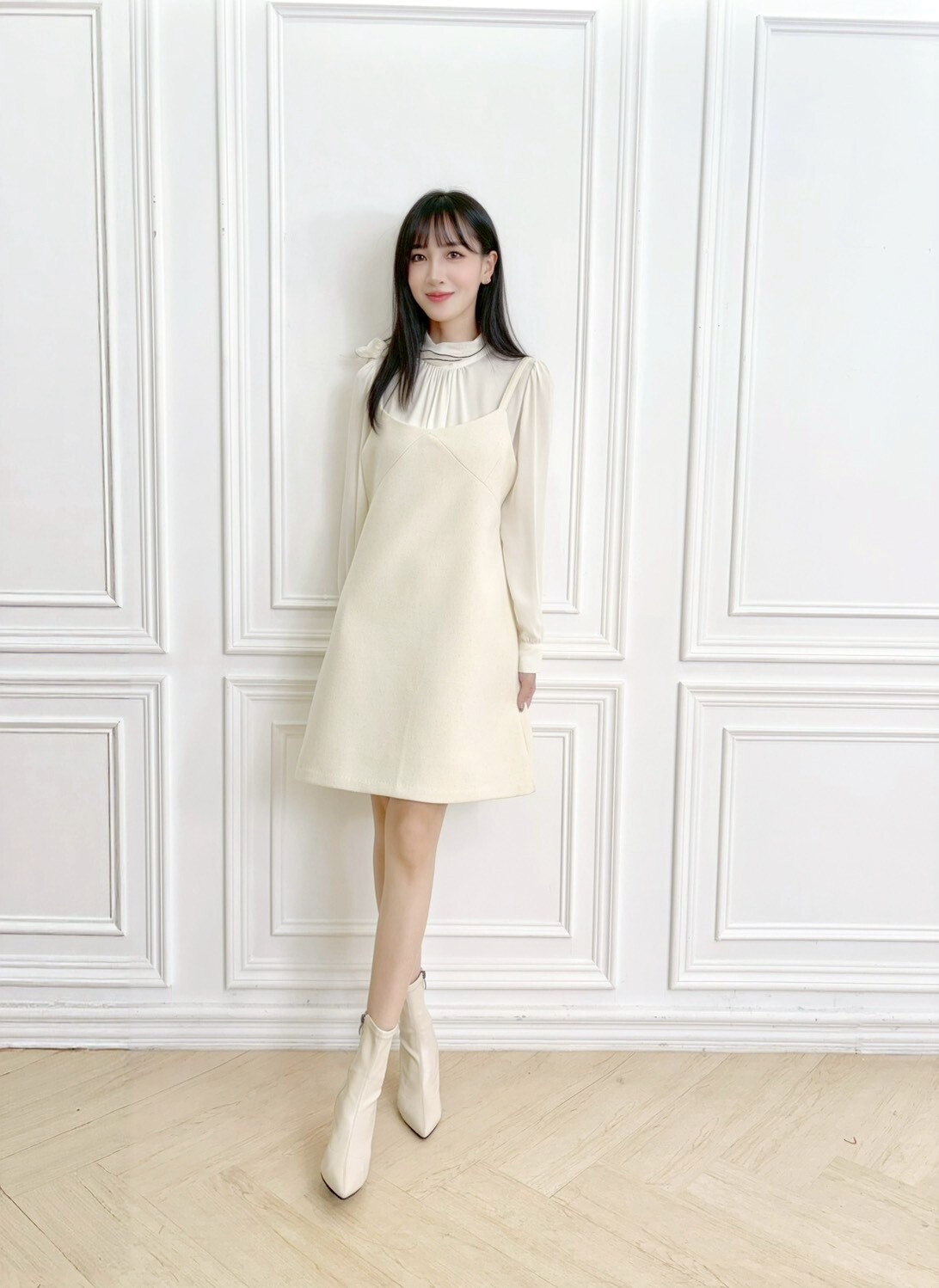 細肩帶毛呢背心洋裝