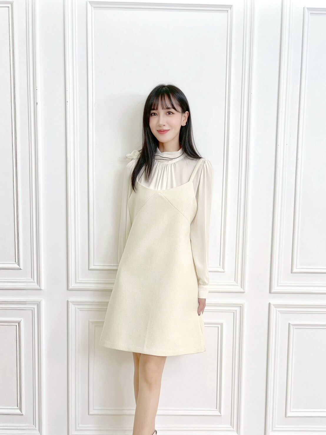 細肩帶毛呢背心洋裝