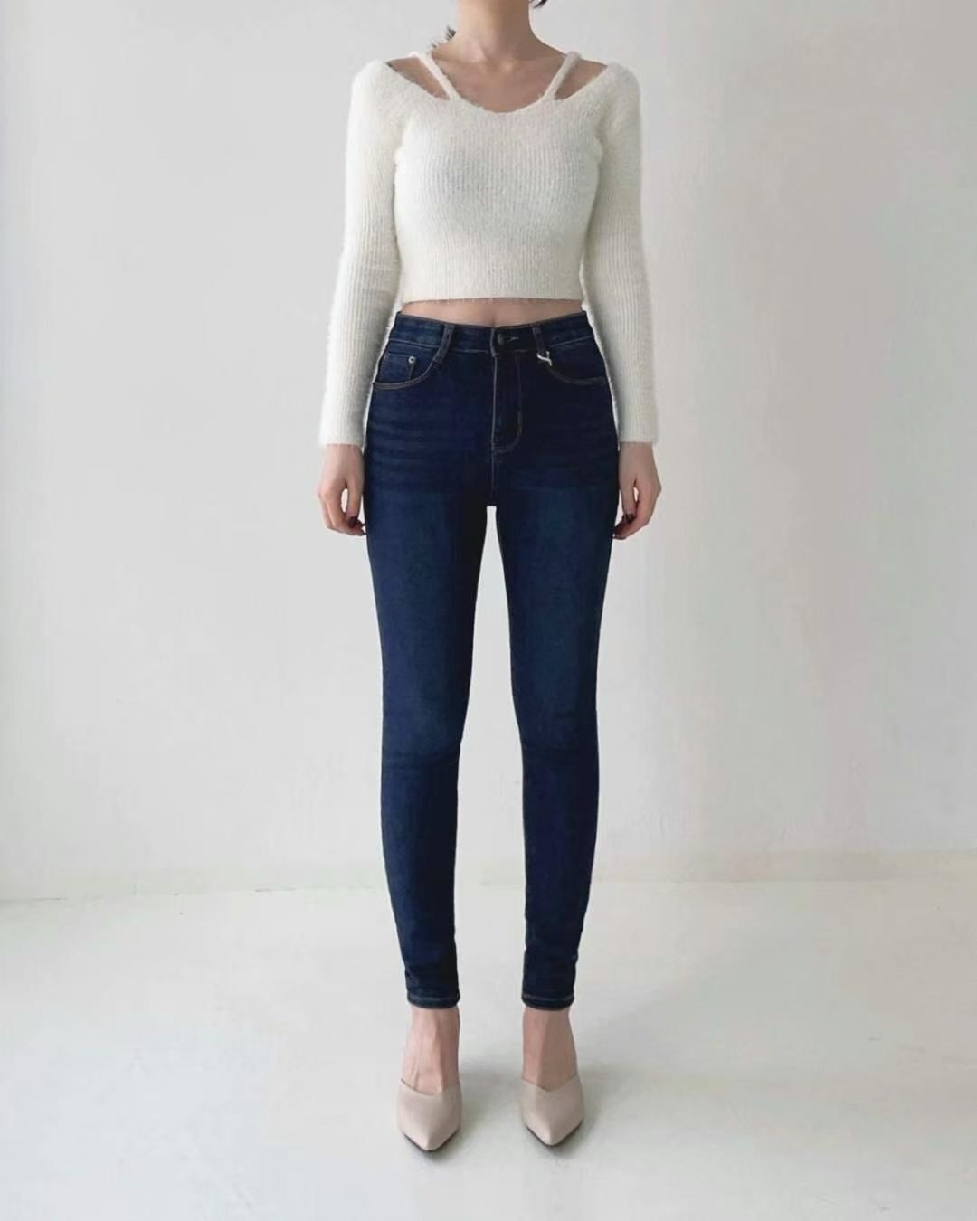 HL2552 冬季新款!發熱鉛筆款刷薄毛牛仔褲