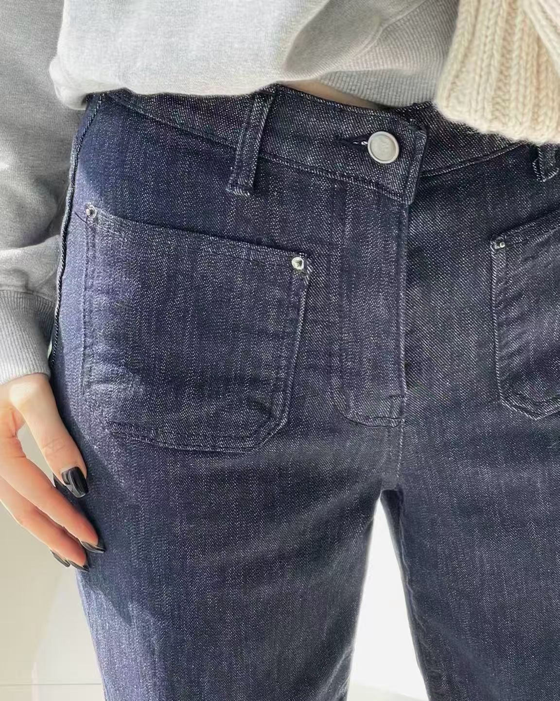 HL2556 冬季新款!深藍直筒刷薄毛牛仔褲