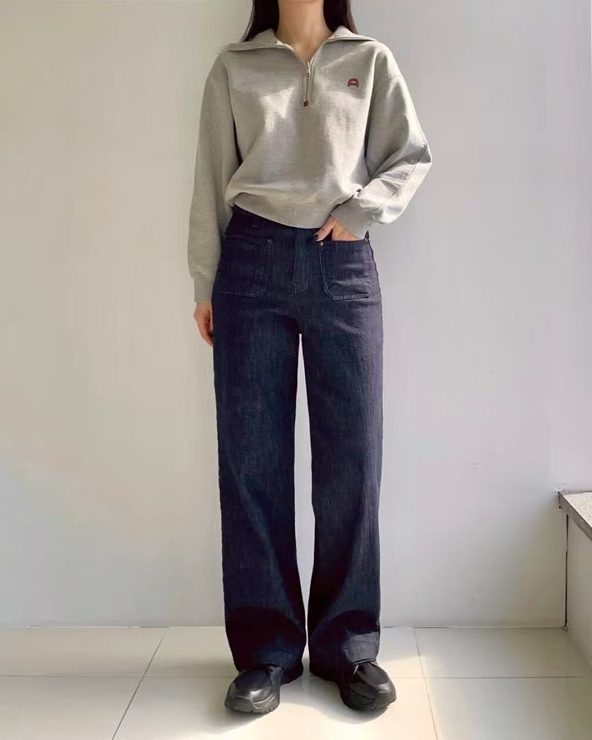 HL2556 冬季新款!深藍直筒刷薄毛牛仔褲