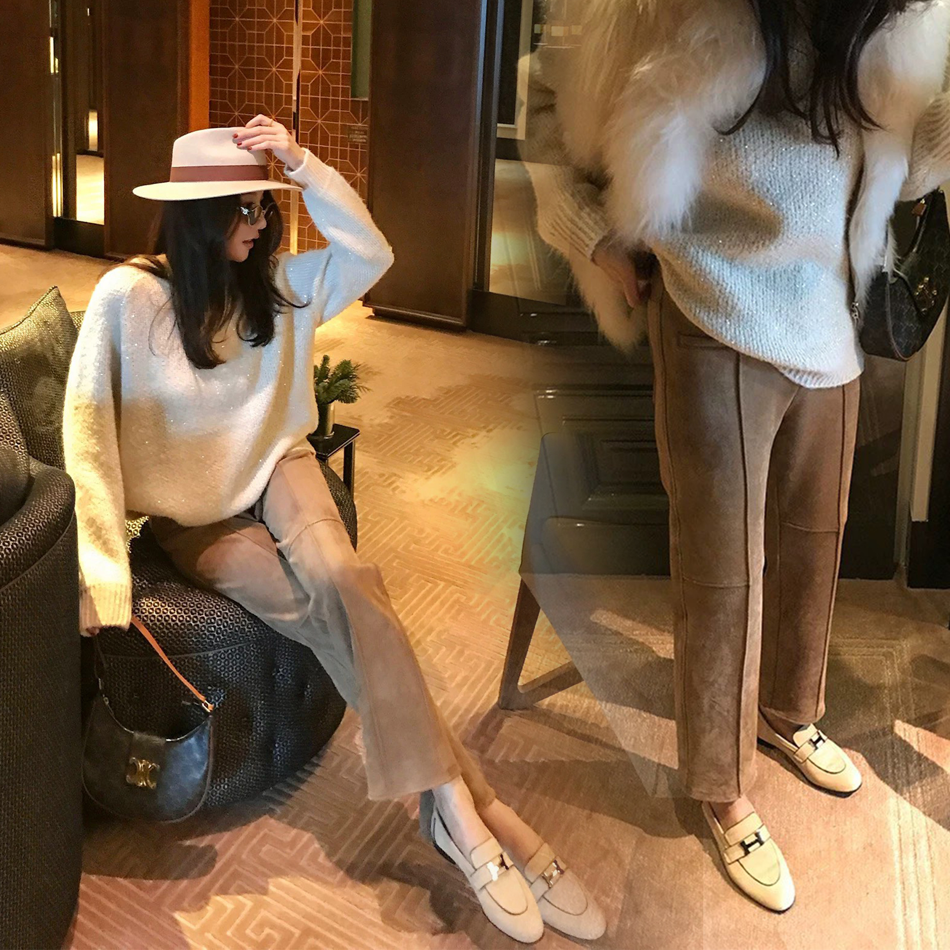 秋冬色系壓中線麂皮九分直筒褲-S-L / 2色 (Elegant & Love)