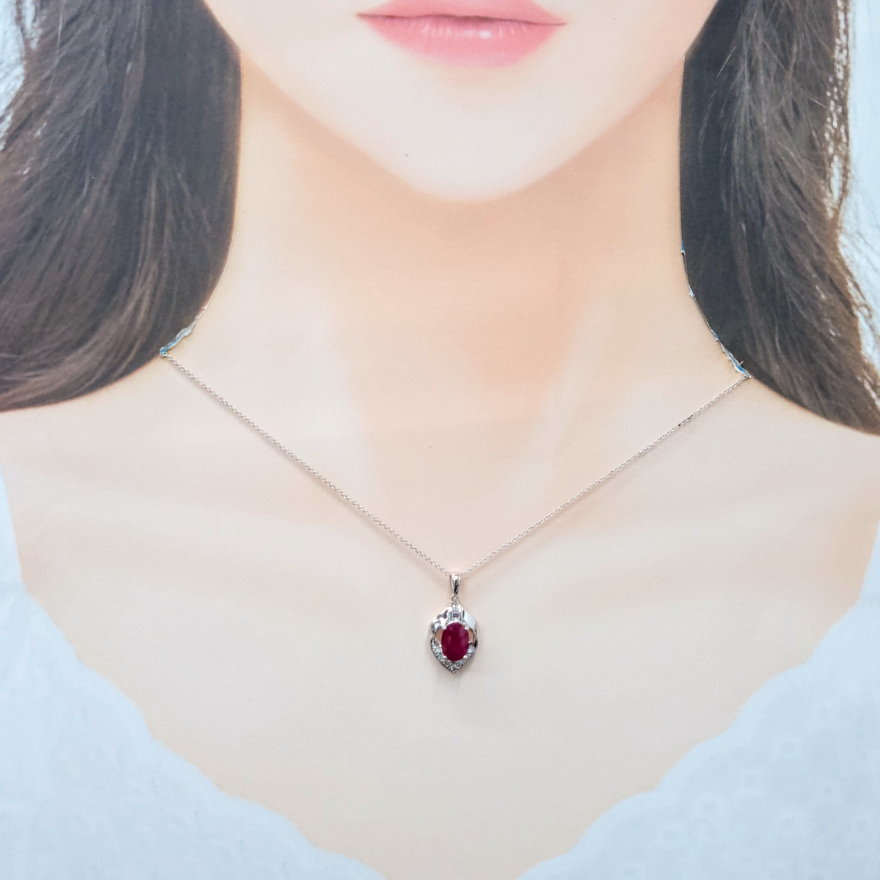 全新18K白金【單粒2卡11份紅寶石】配12份鑽石吊墜