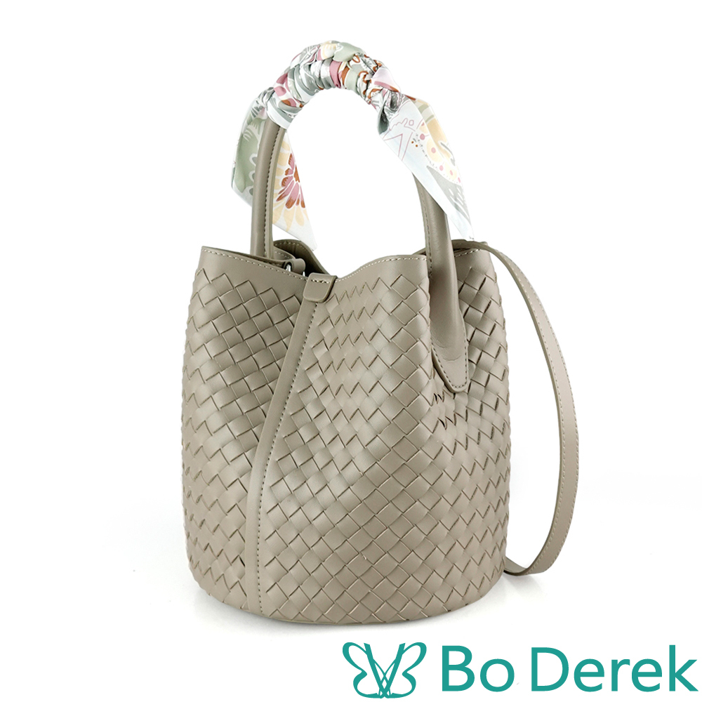 BO DEREK|絲巾皮革編織手提水桶包