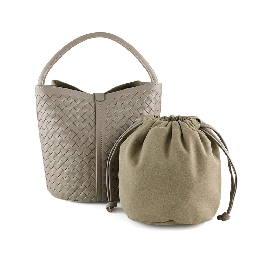 BO DEREK|絲巾皮革編織手提水桶包