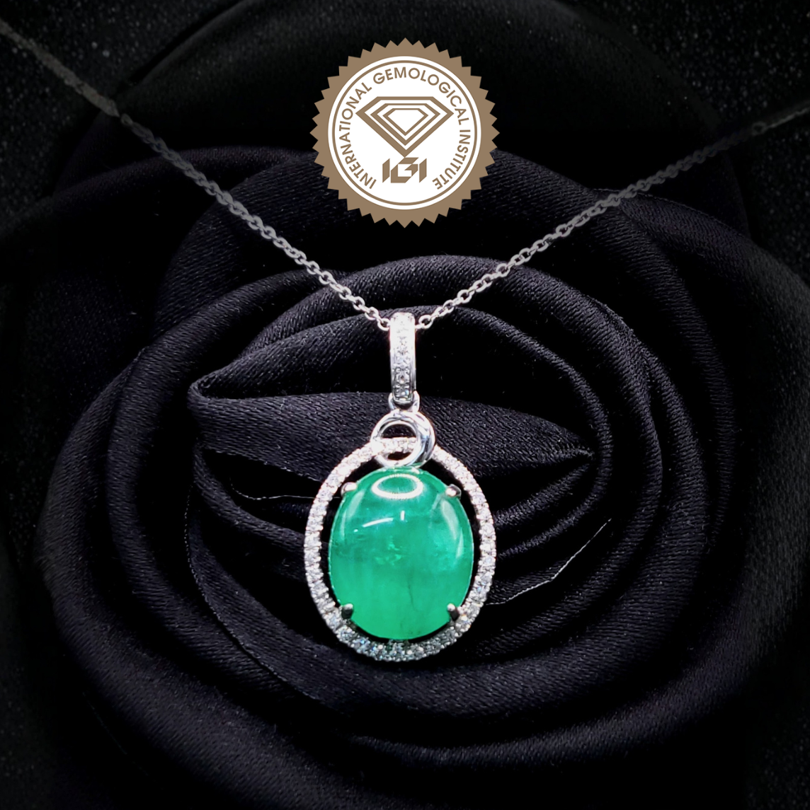 全新18K白金【單粒4卡58份綠寶石】配16份鑽石吊墜