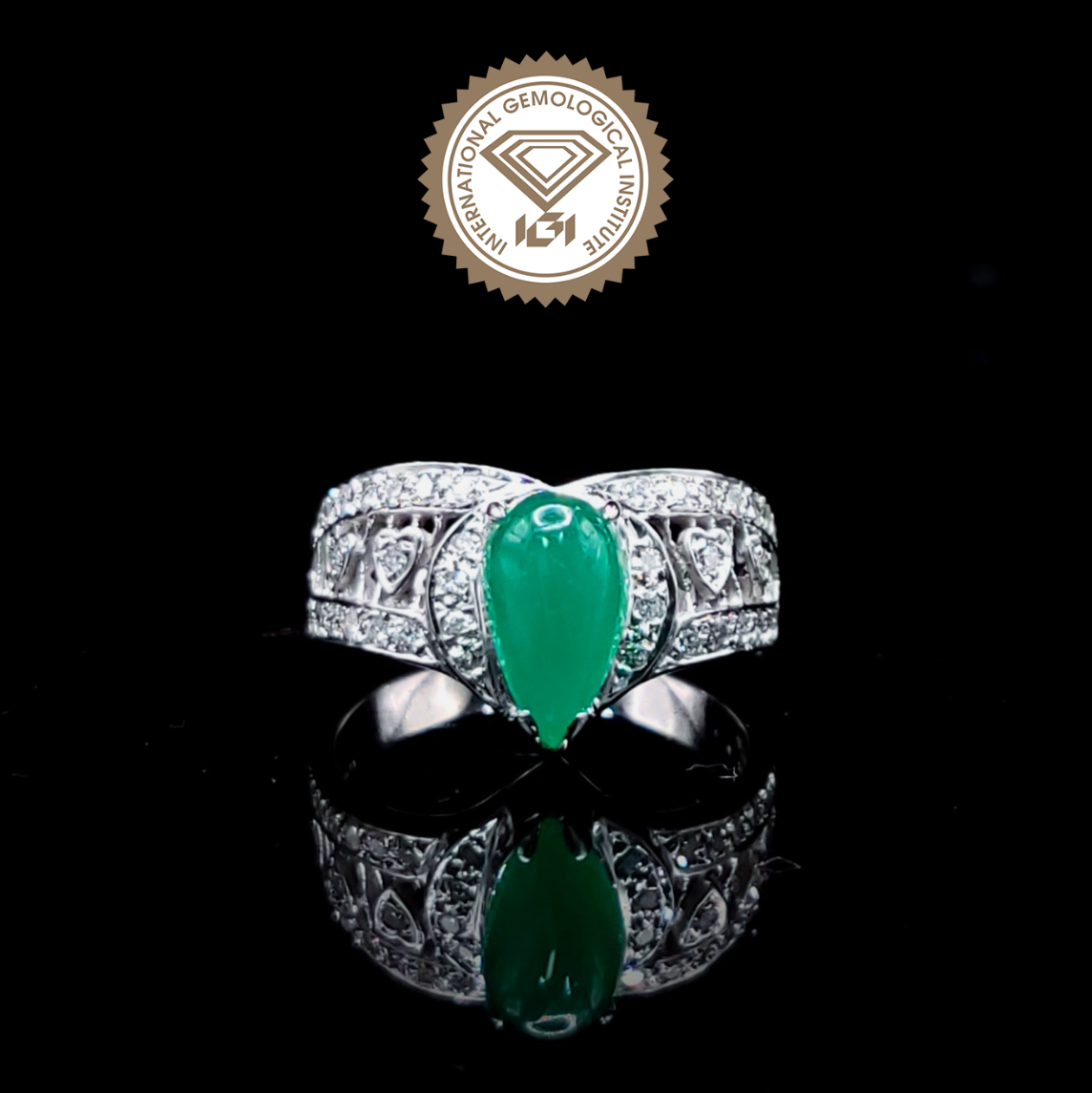 全新18K白金【單粒1卡28份綠寶石】配38份鑽石戒指