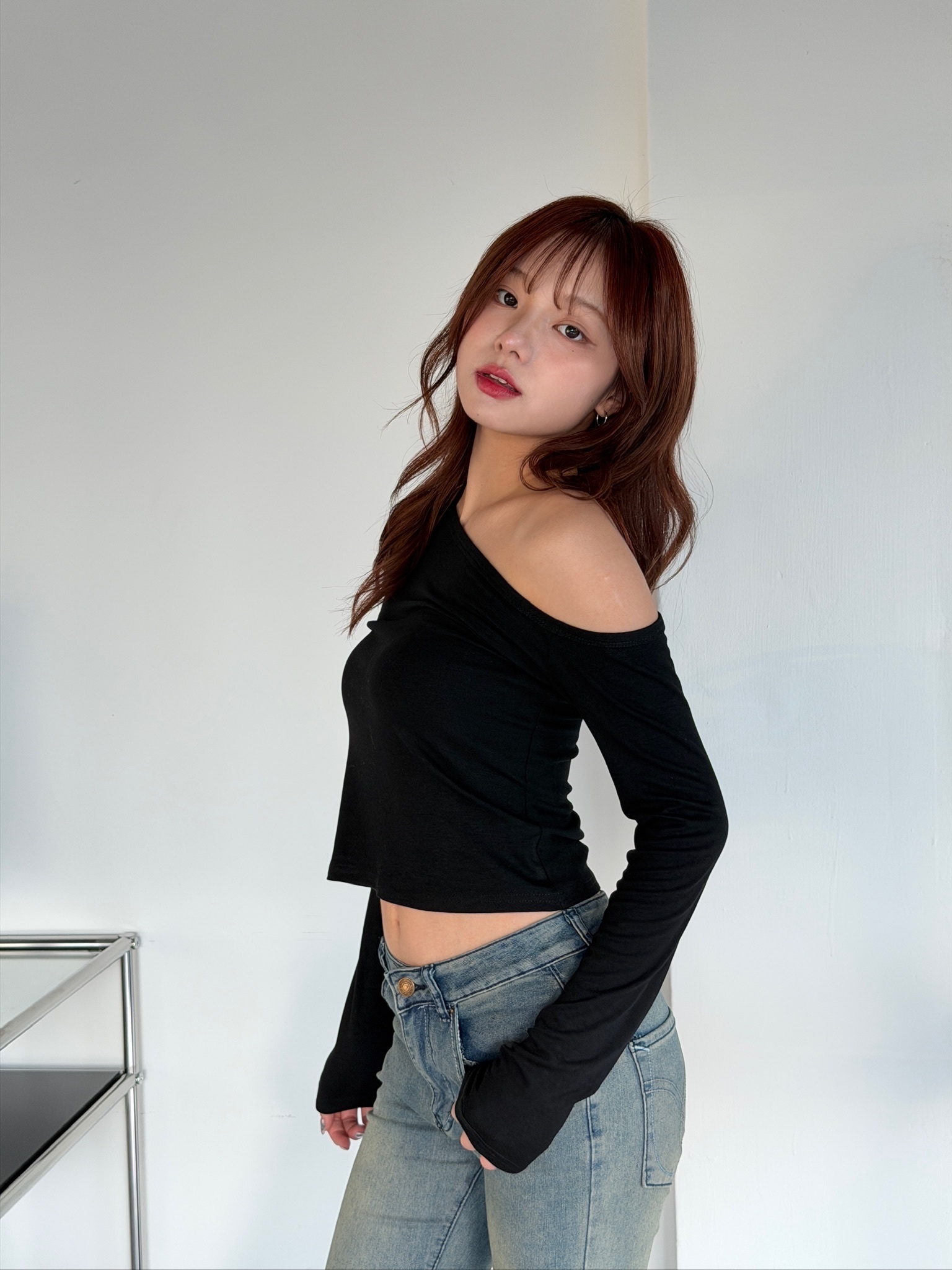 不規則斜肩上衣