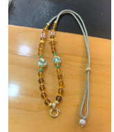 [S] GEMZ & CO AMBER DIY 847 Blue Amber Tiger Tooth Dzi Bead Universal Chain, A49 (A49)