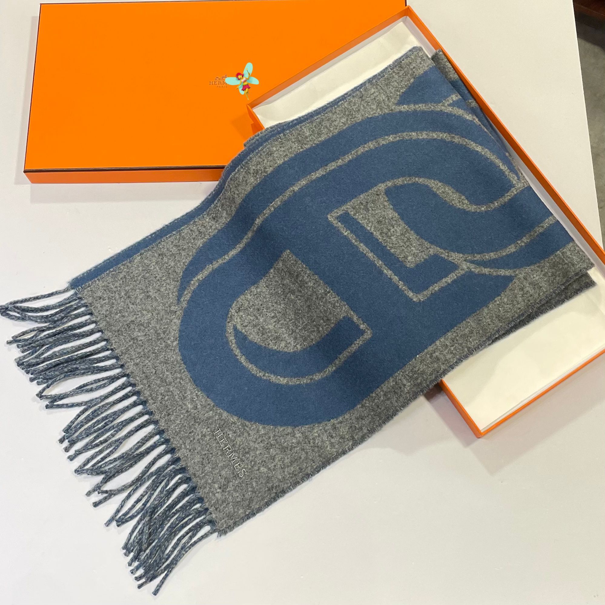 HERMES圍巾 25x170cm 藍色羊絨 MAILLONS TGM  H394825T 04 #BRAND NEW #香榭站正品