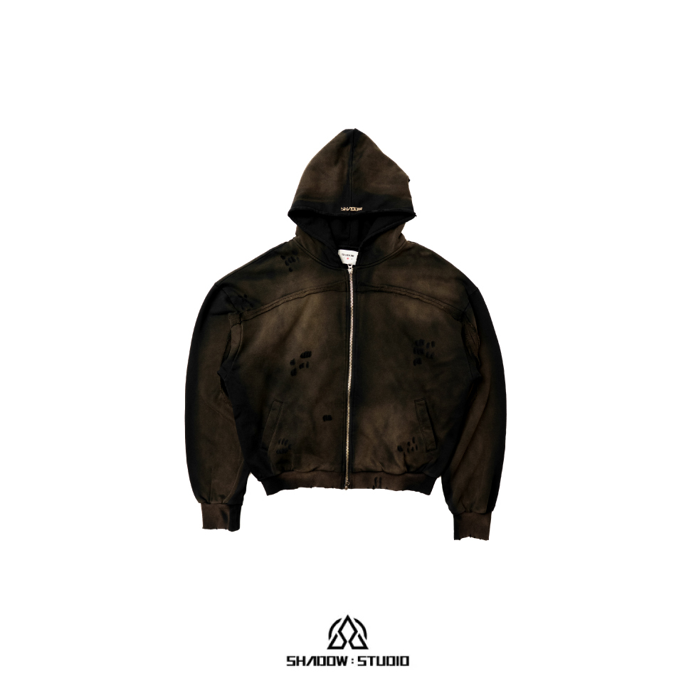 Shadow Studio Distressed Zip-up Hooded Sweatshirt "Black" 黑色 仿舊拉鍊外套