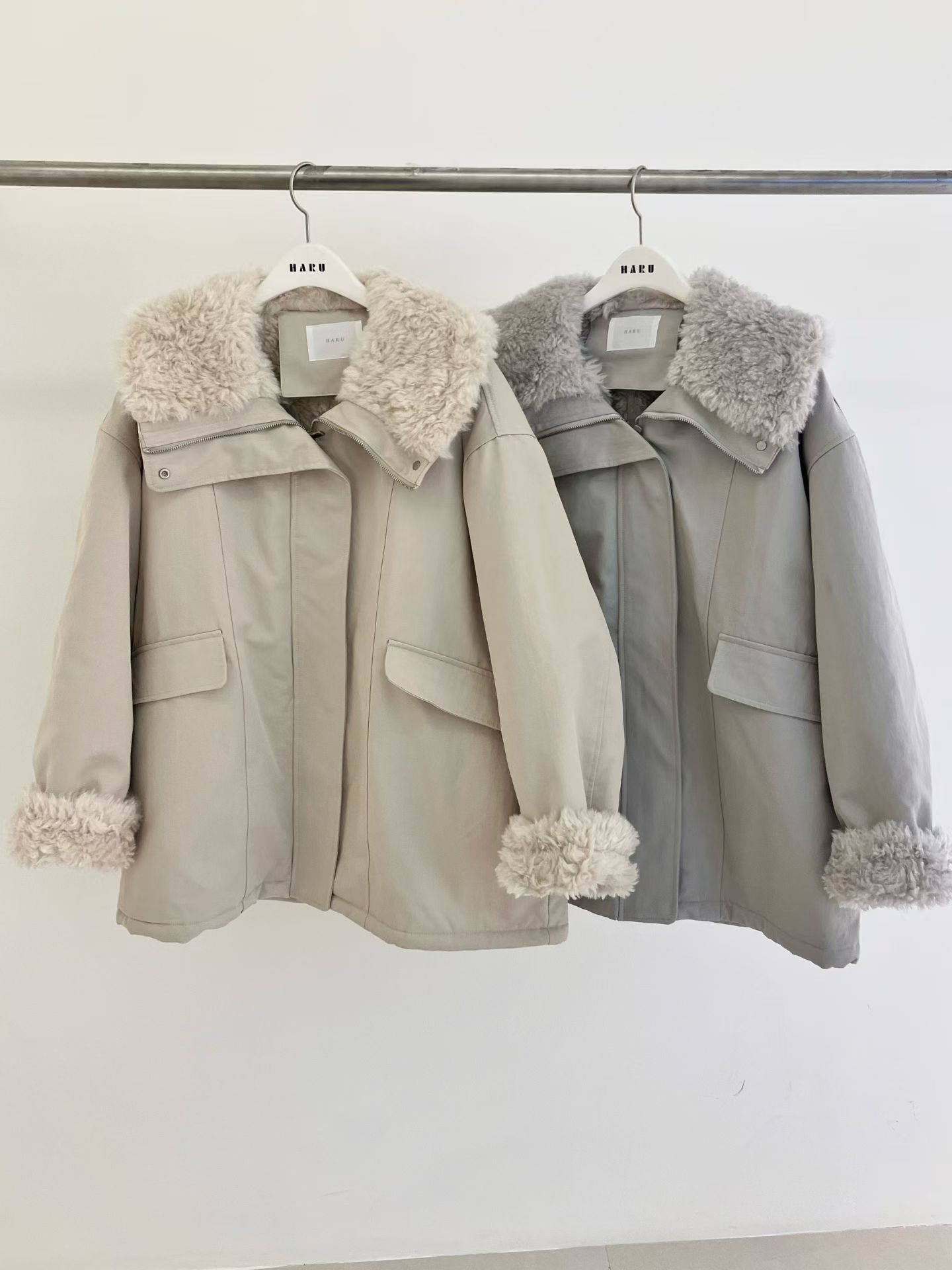 HU5304 毛毛領包邊外套