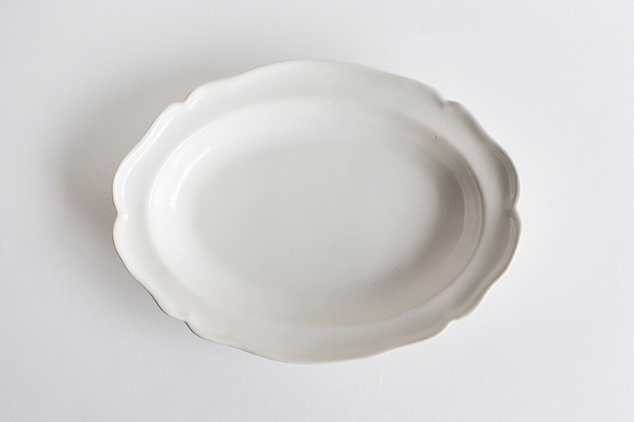 河合竜彦 - 白釉 橢圓浮雕深皿 L