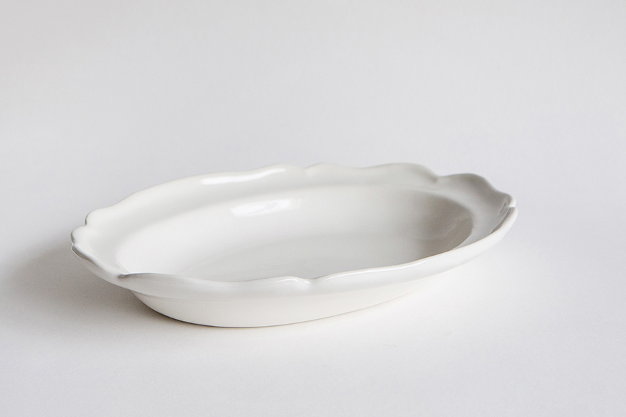 河合竜彦 - 白釉 橢圓浮雕深皿 L