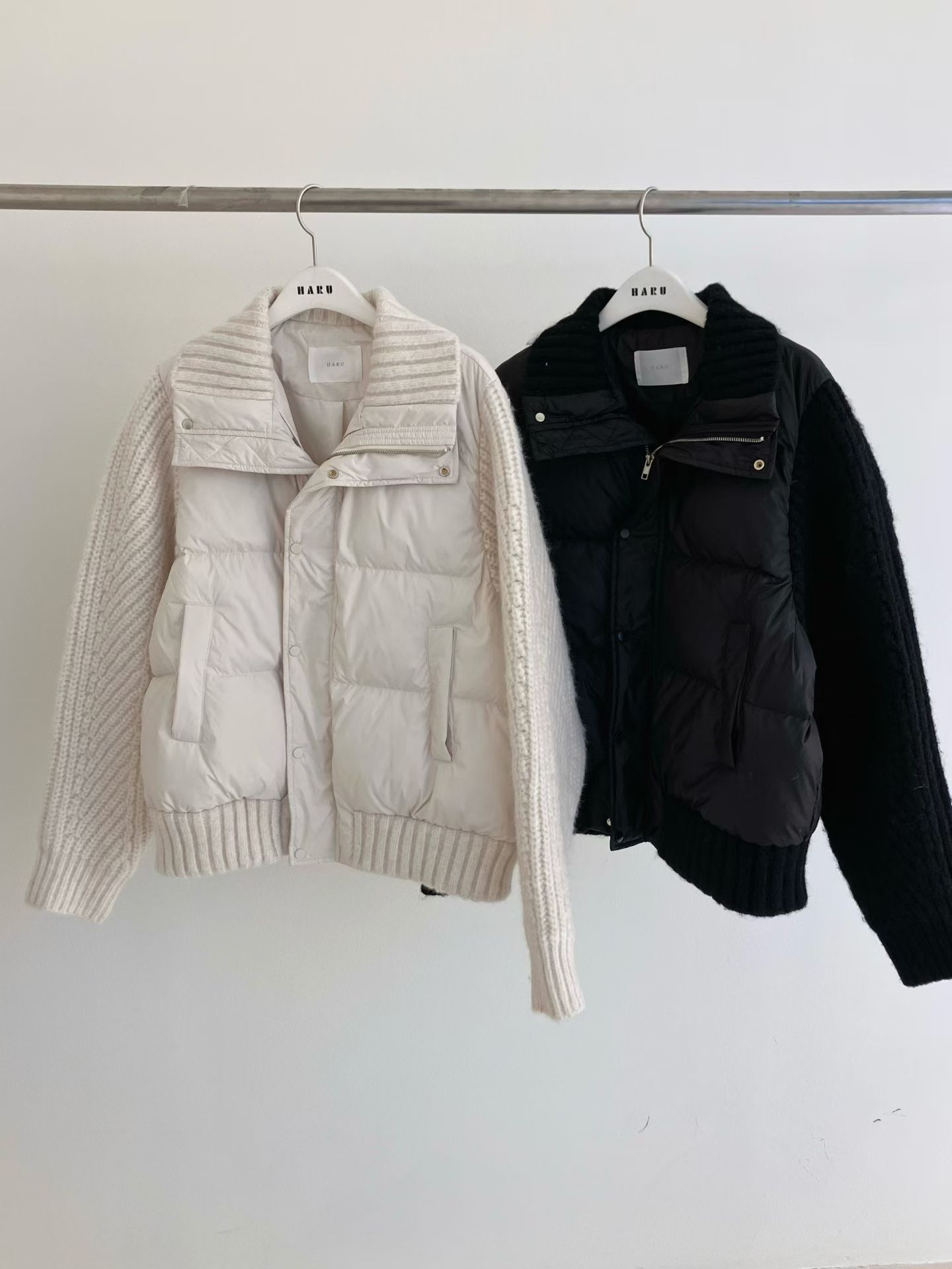 HU5316 坑紋針織拼夾棉外套