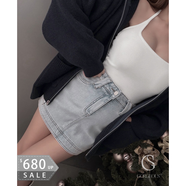 G5215 「高磅刷絨保暖牛仔褲裙」