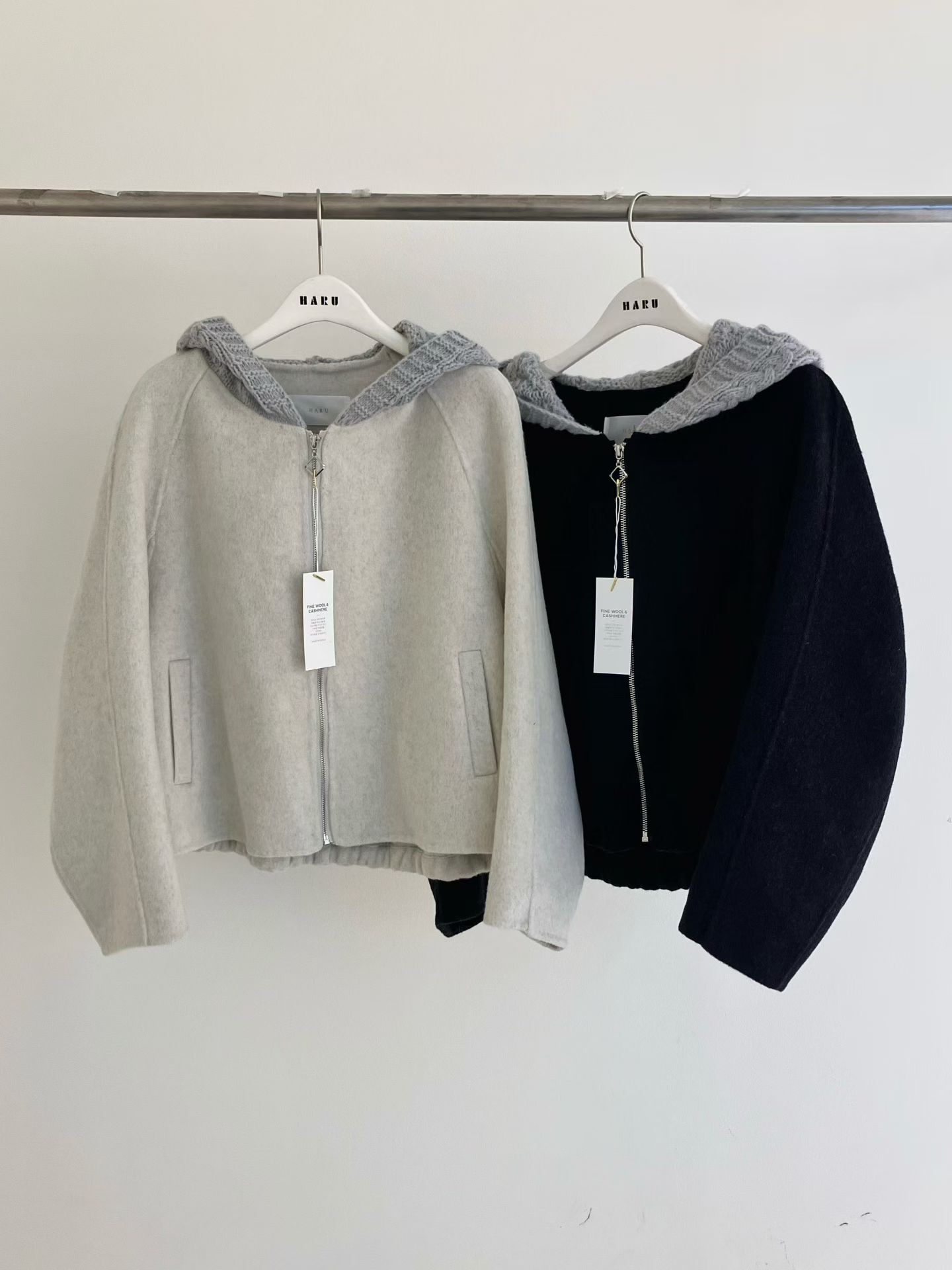 HU5321 拼接針織帽拉鍊外套