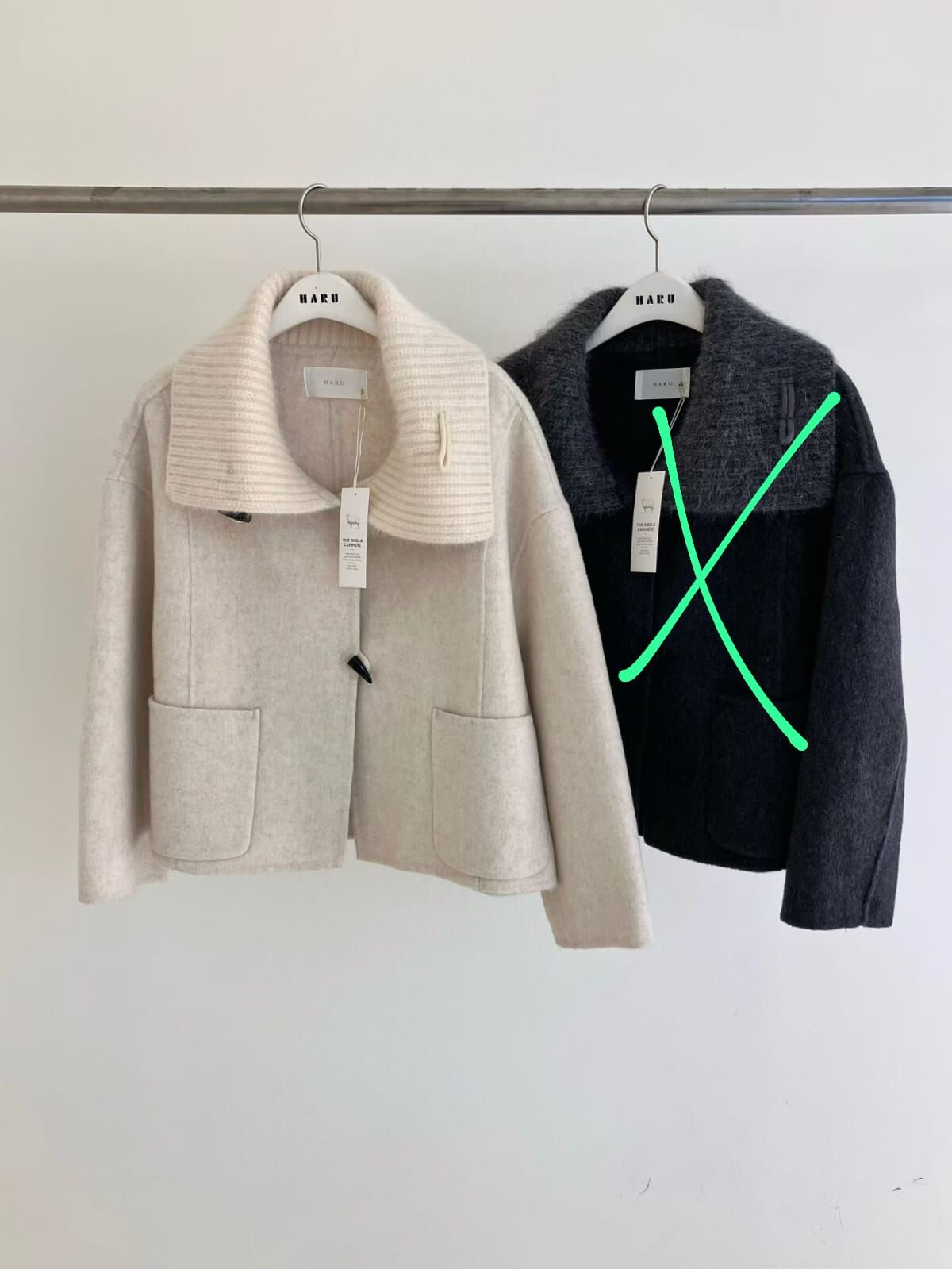 HU5322 針織領拼羊毛外套