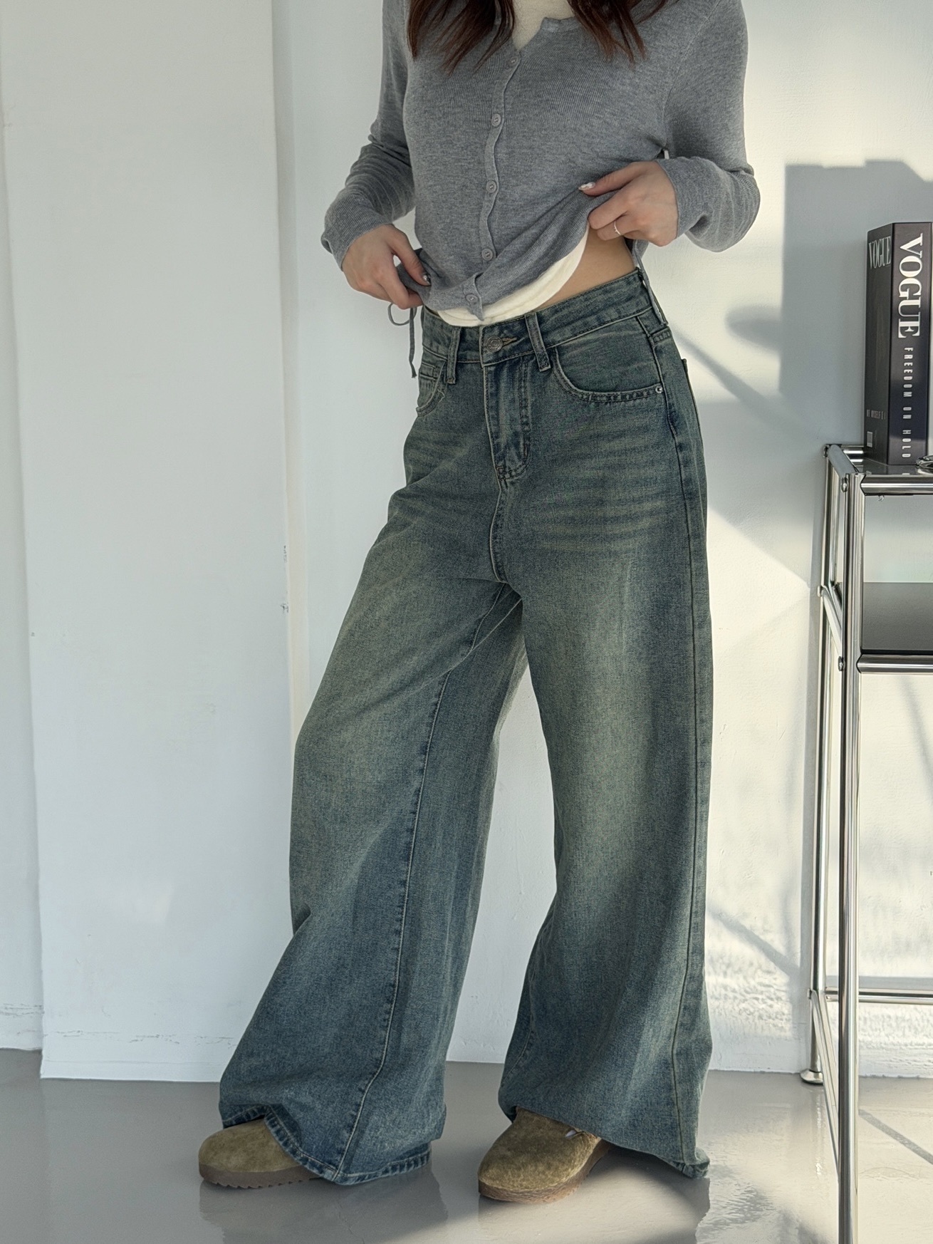 復古闊腿牛仔褲