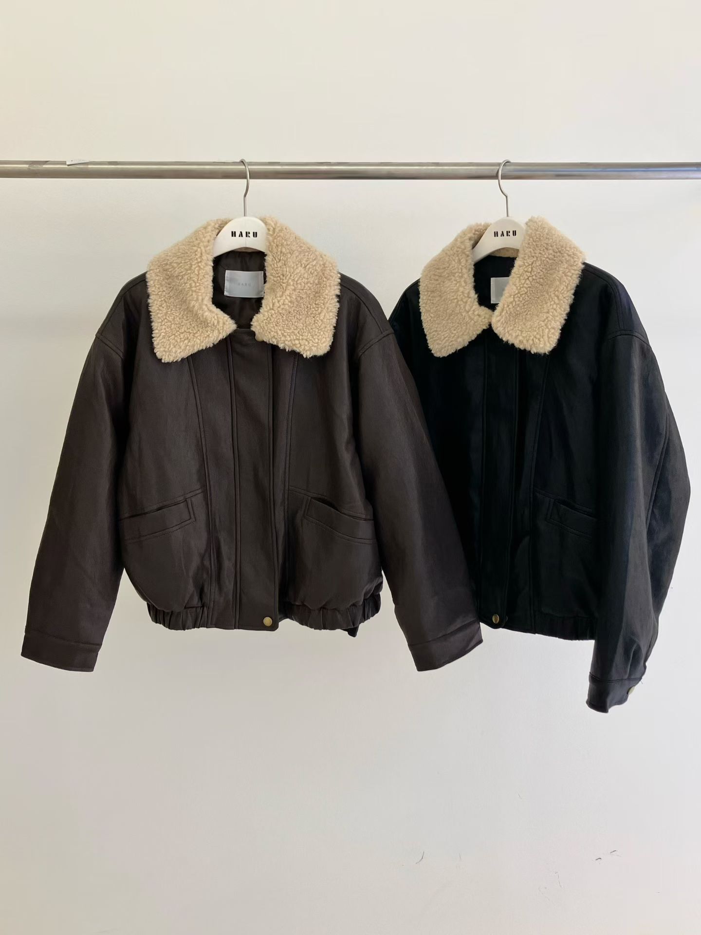 HU5329 毛毛領仿皮機師外套