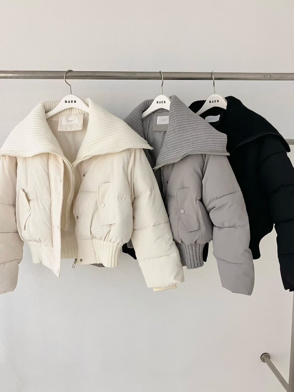 HU5330 坑紋針織拼接間棉短外套