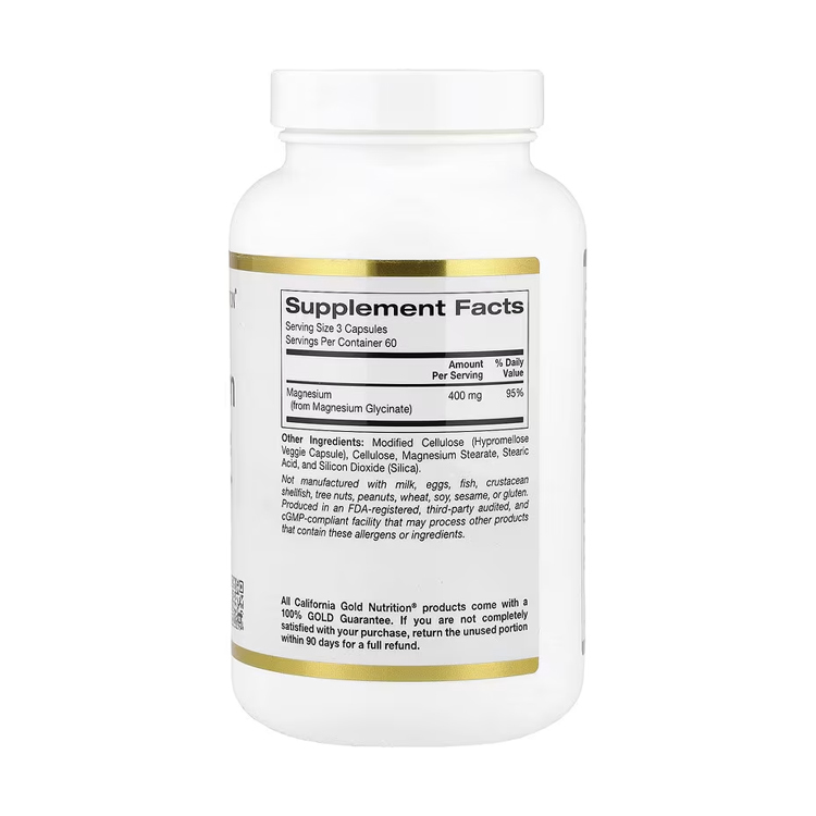 California Gold Nutrition, Magnesium Glycinate, 400 mg, 180 Veggie Capsules