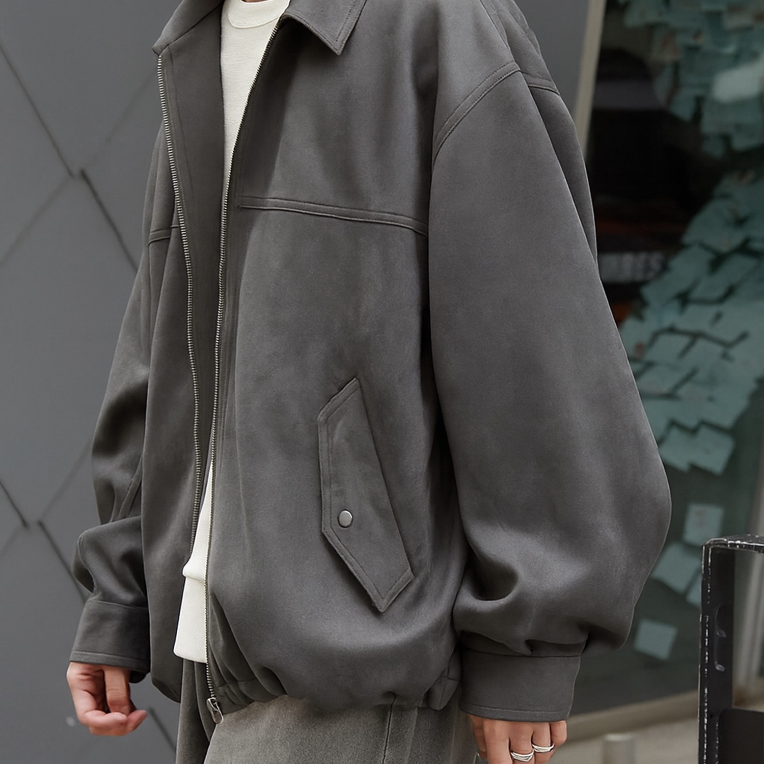 日本 MONO-MART 寬鬆 絨布 四色 男女 飛行拉鍊夾克 98371171