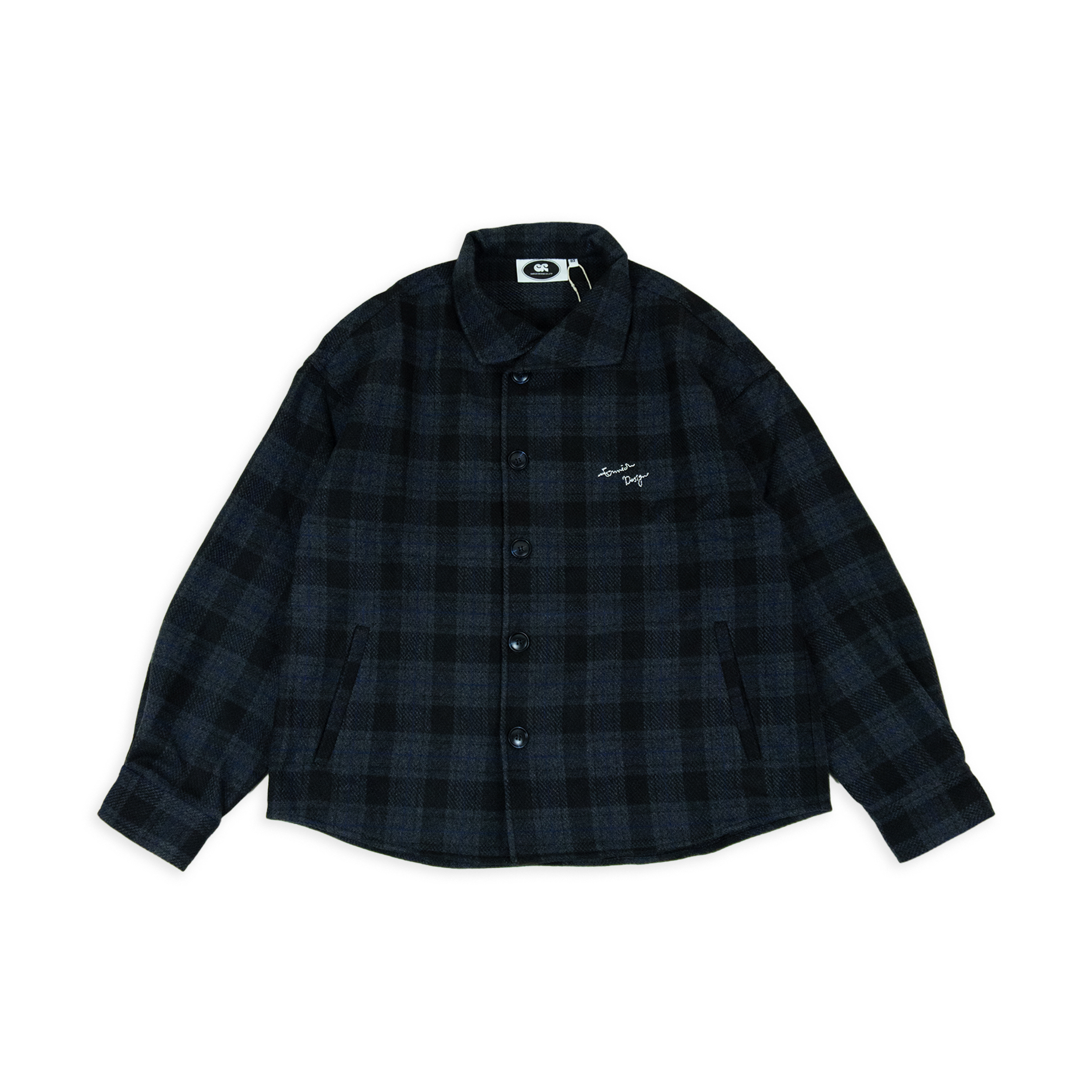 Side Placket Embroidery Plaid Jacket - 側門襟格紋外套