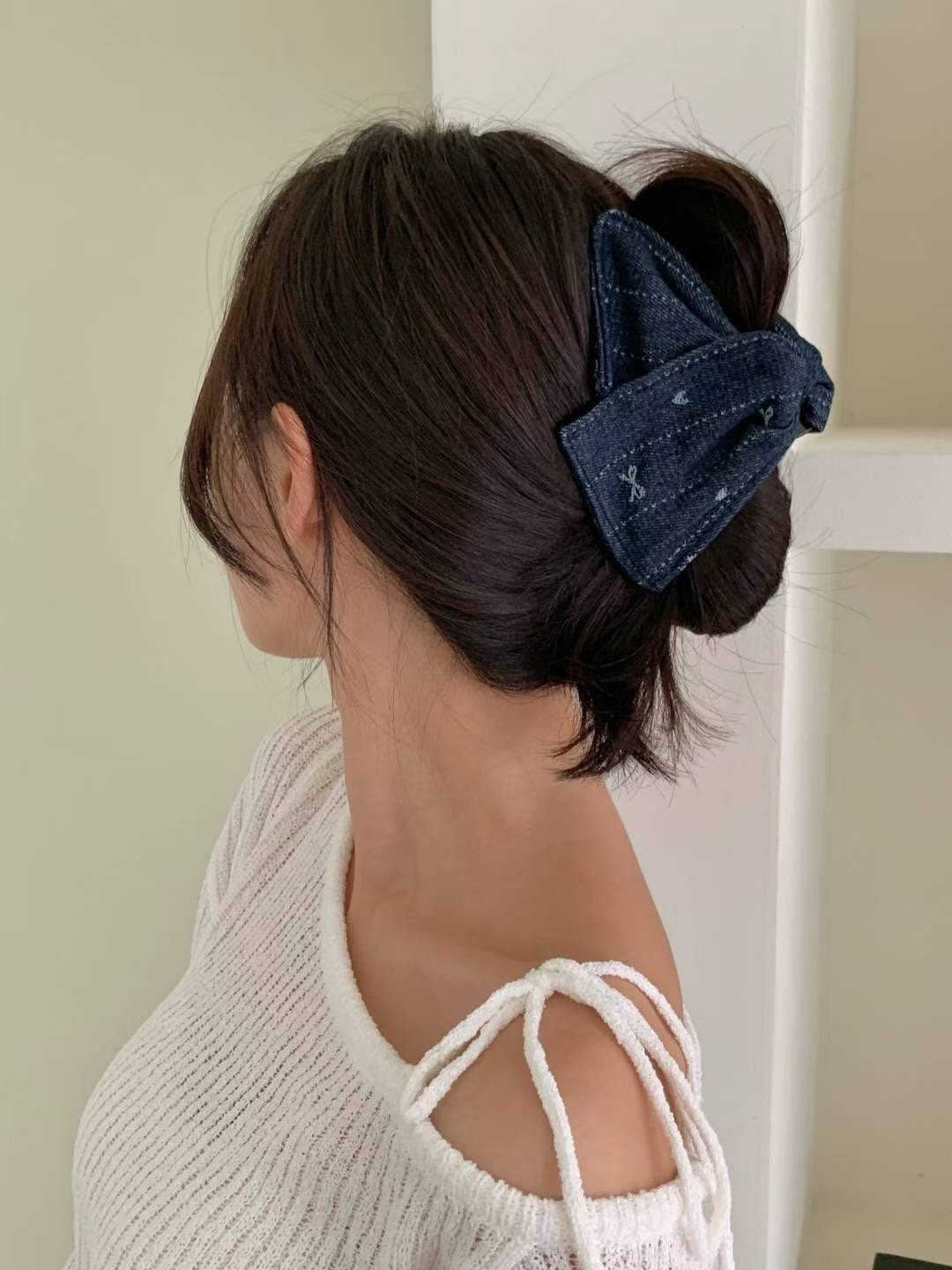 蝴蝶結圖案牛仔鯊魚夾抓夾 / 2色