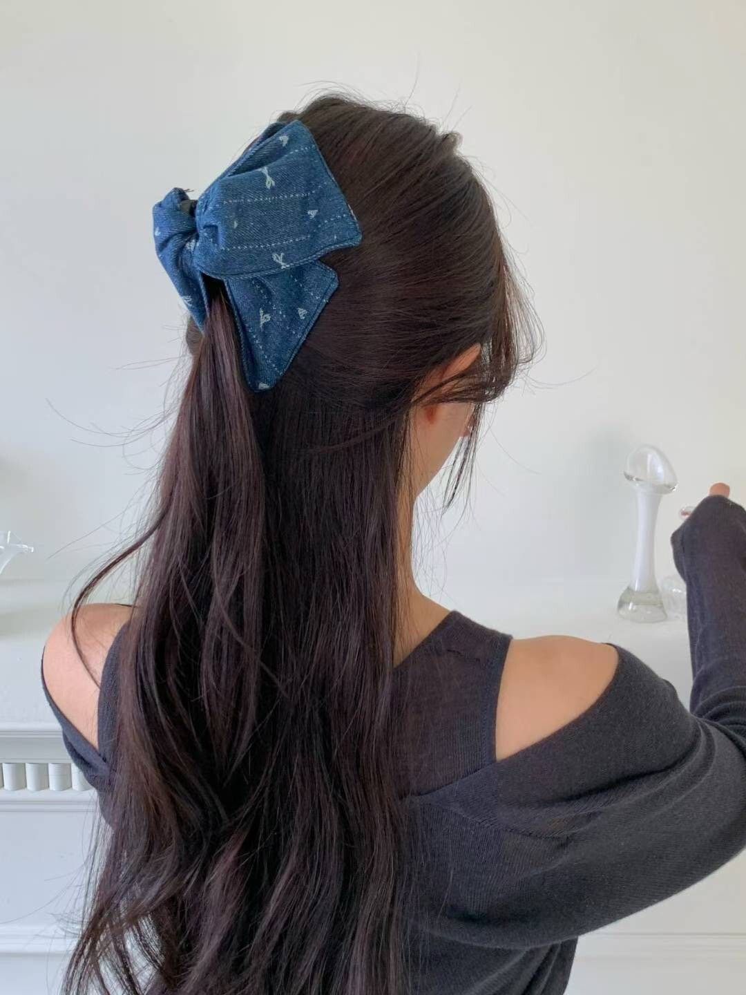 蝴蝶結圖案牛仔鯊魚夾抓夾 / 2色