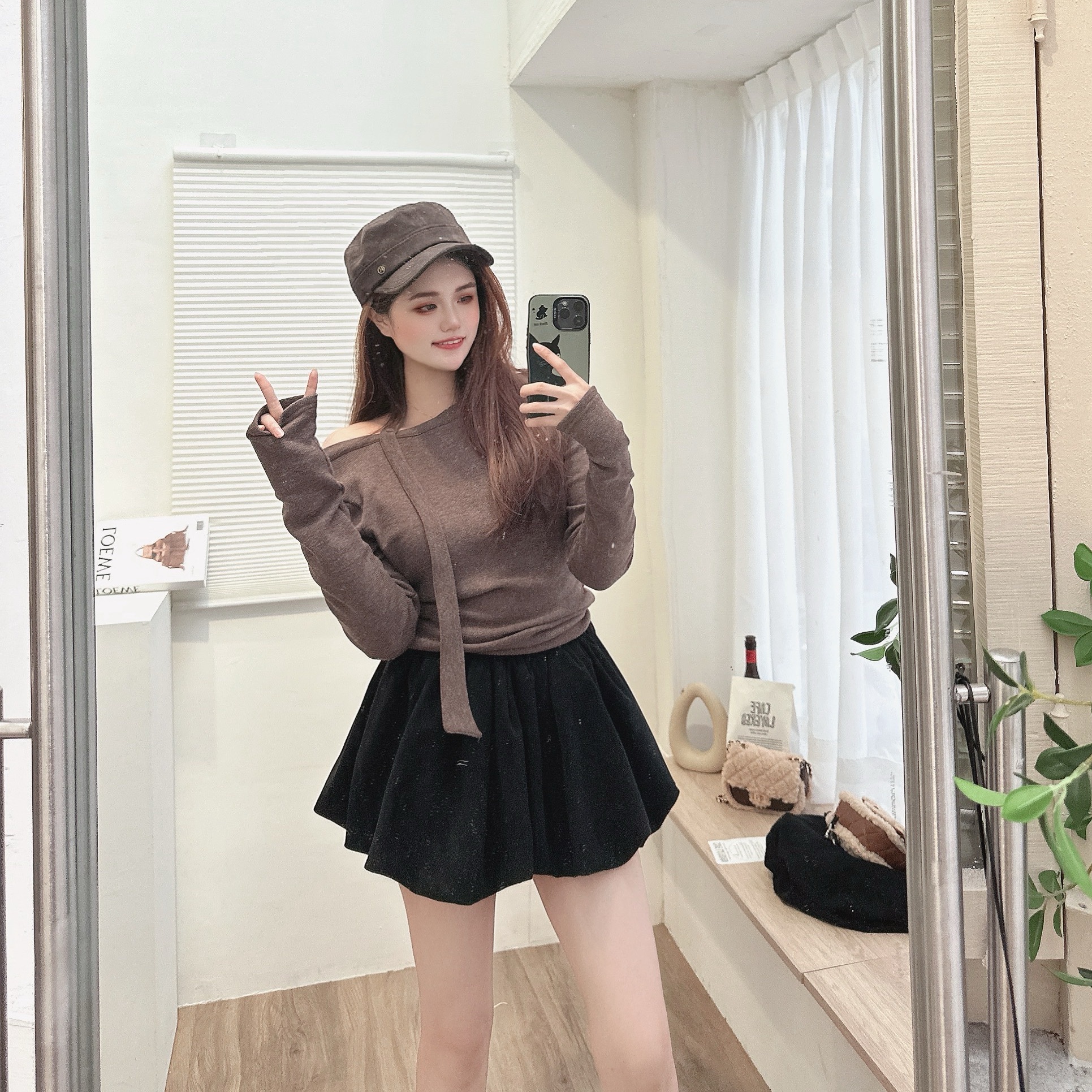 內刷絨繞頸針織上衣/三色