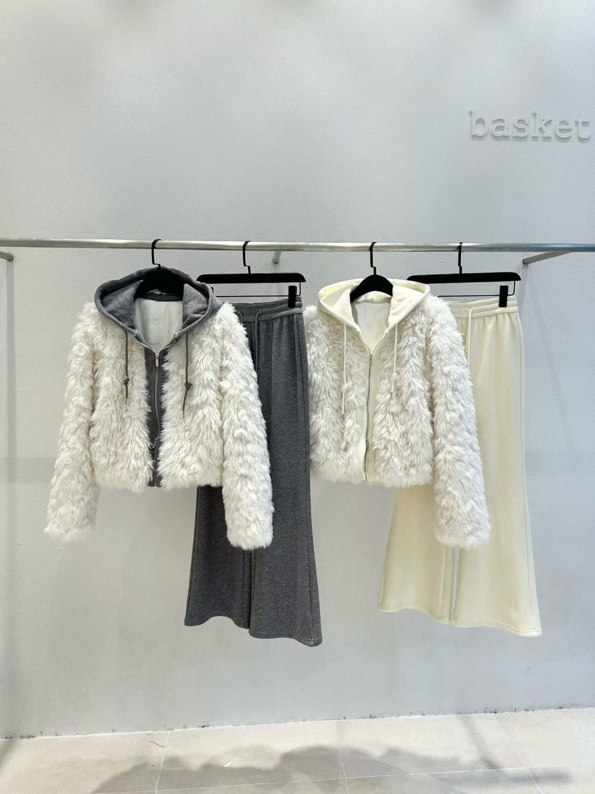 WE5312 毛絨連帽外套休閒長褲套裝