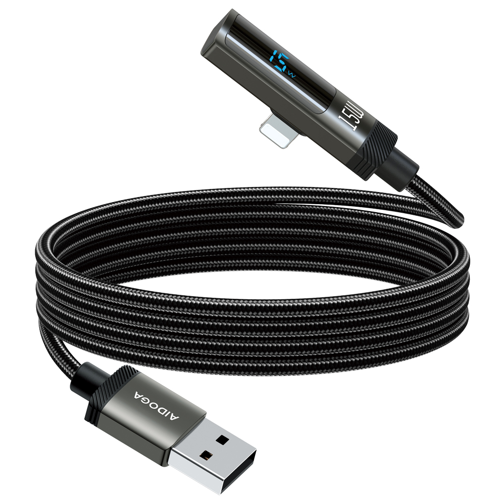 AIDOGA 艾迪伽 Lightning/iPhone快充線充電線傳輸線 L型彎頭 數顯 FlexiPro系列 1.2M