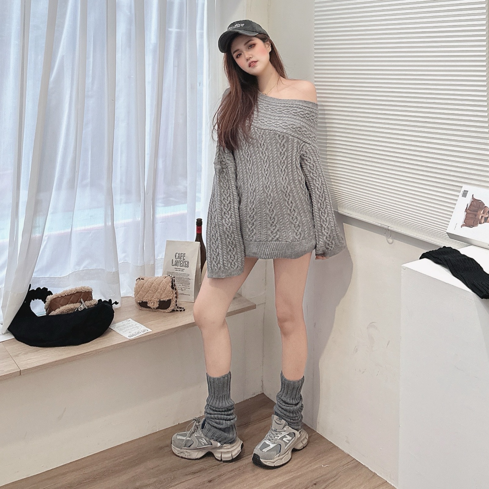 溫柔麻花斜肩針織毛衣/三色