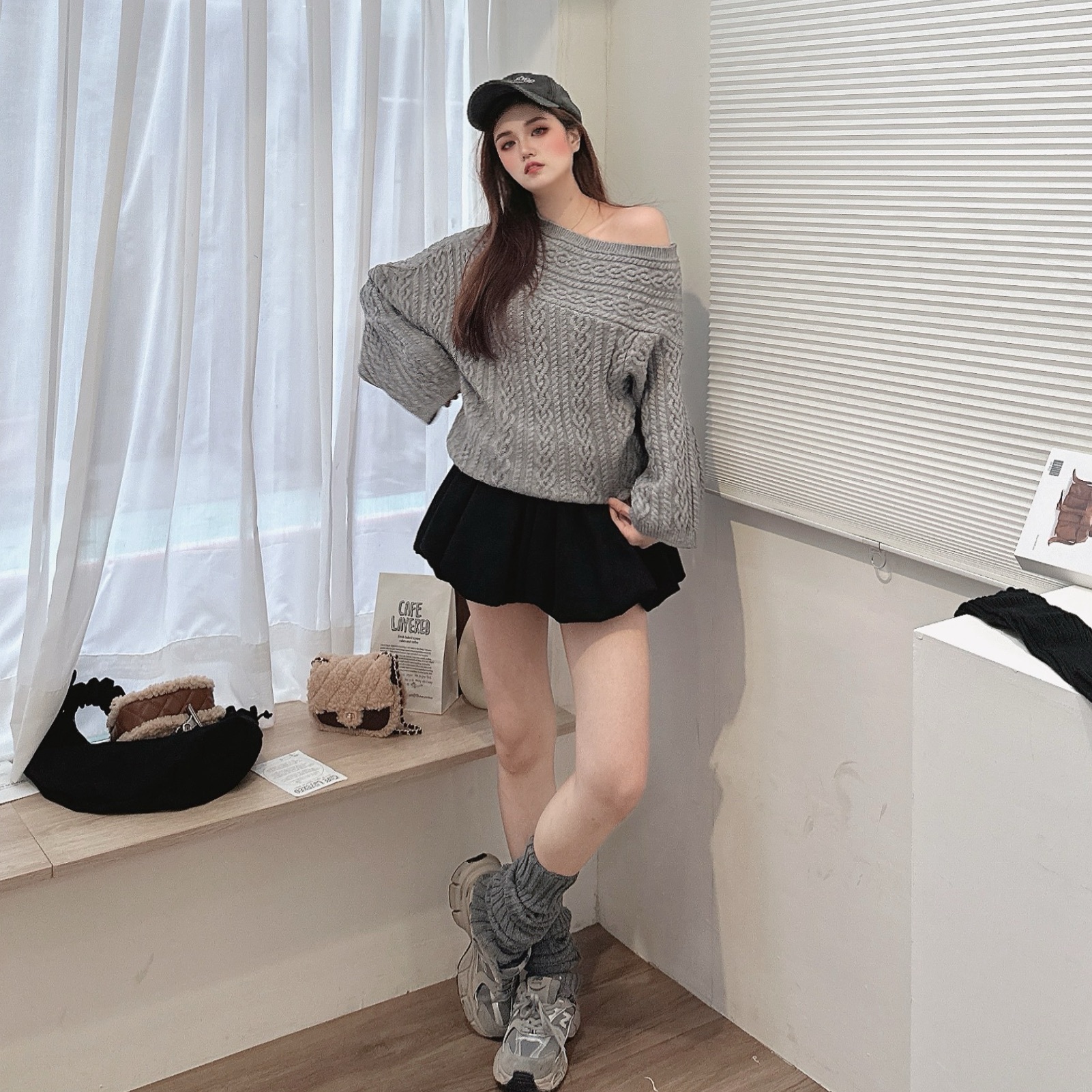 溫柔麻花斜肩針織毛衣/三色