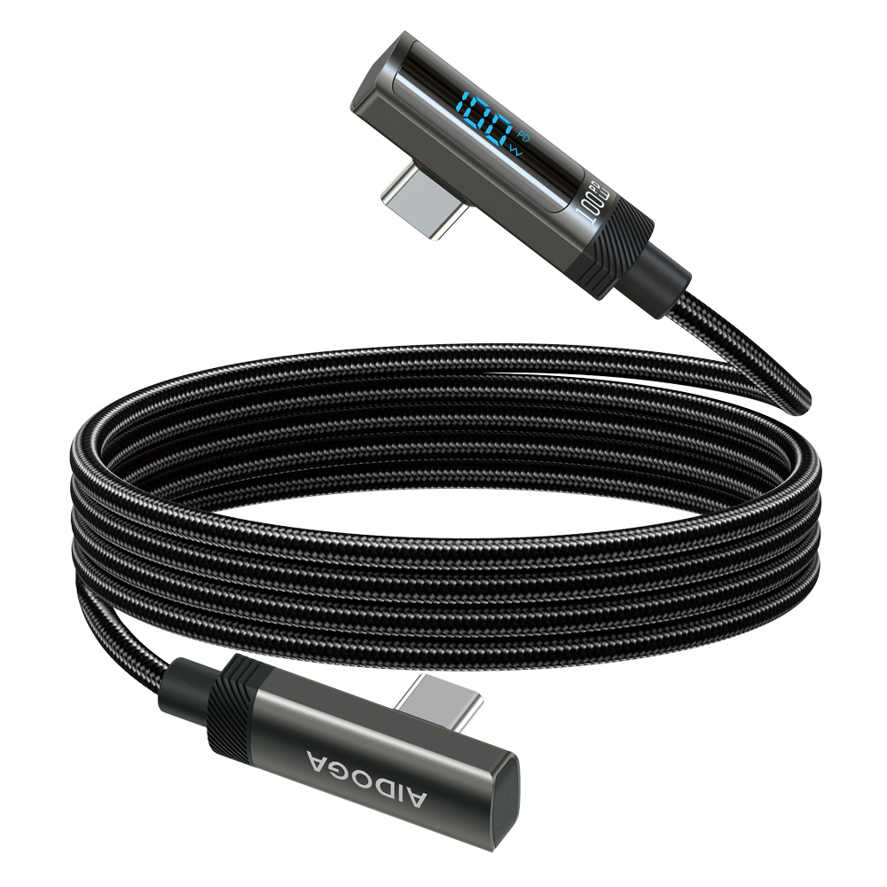 AIDOGA 艾迪伽 USB-C TO Type-C PD快充充電傳輸線 L型彎頭 數顯 FlexiPro系列 1.2M 支援iPhone17/16/15系列/安卓手機