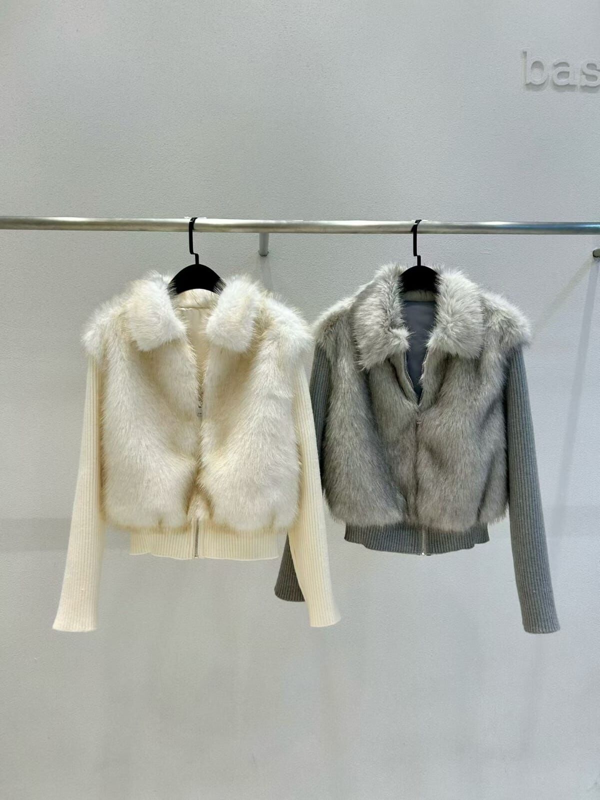 WE5317 氣質毛毛拼接拉鍊外套