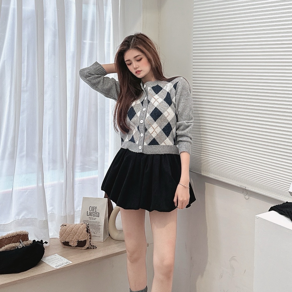 學院風格紋針織毛衣/二色