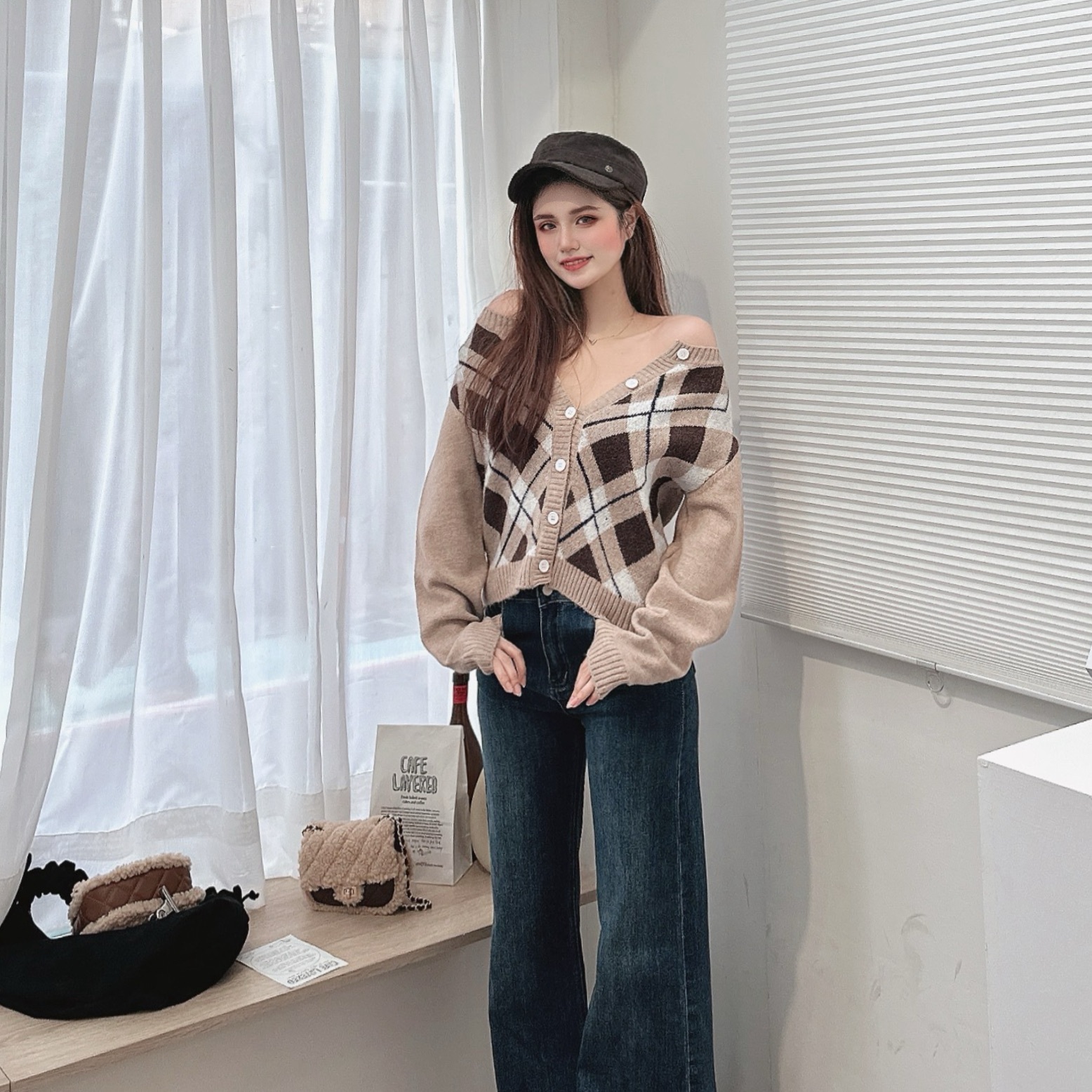 學院風格紋針織毛衣/二色