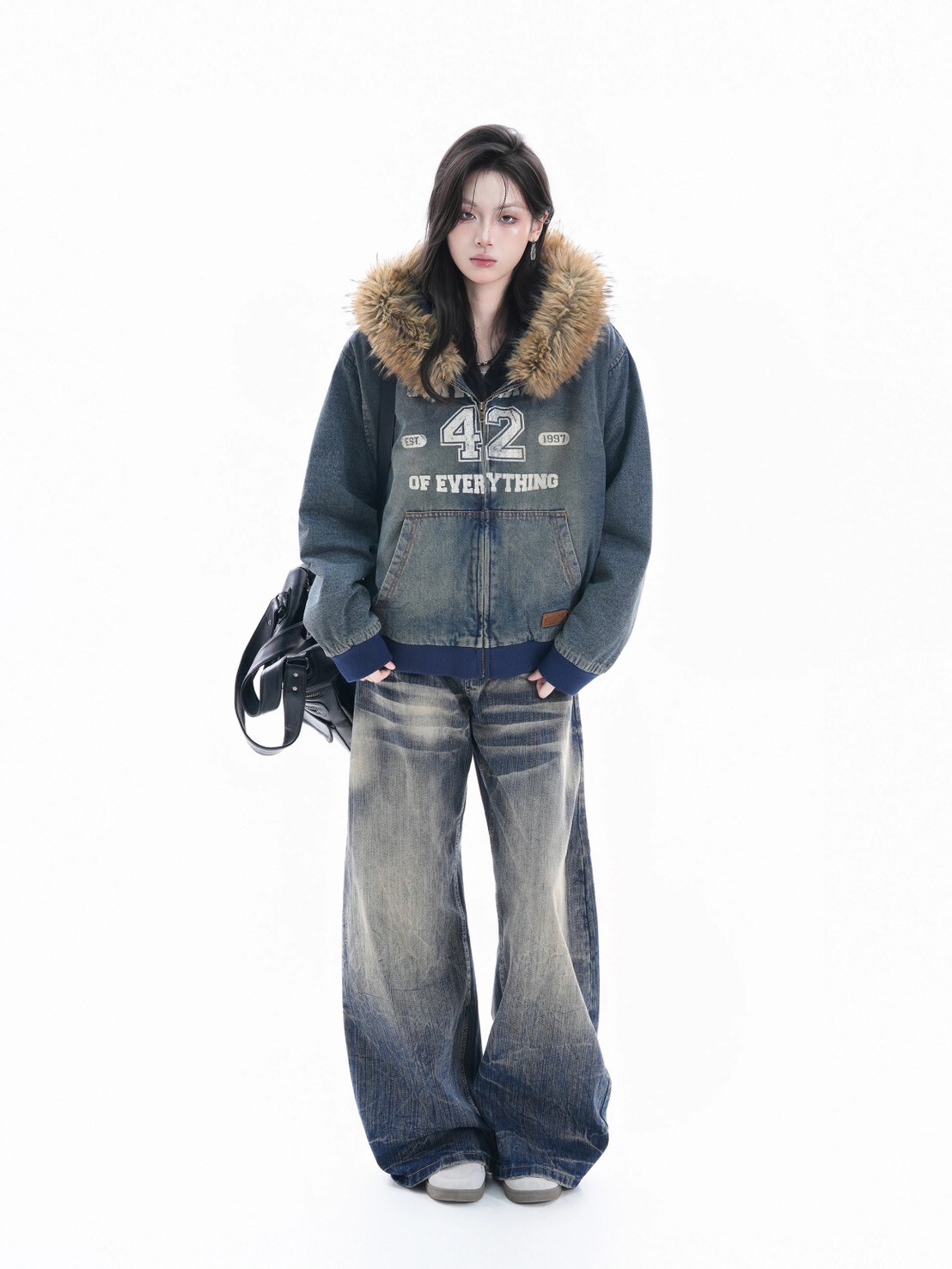 毛領牛仔印刷外套