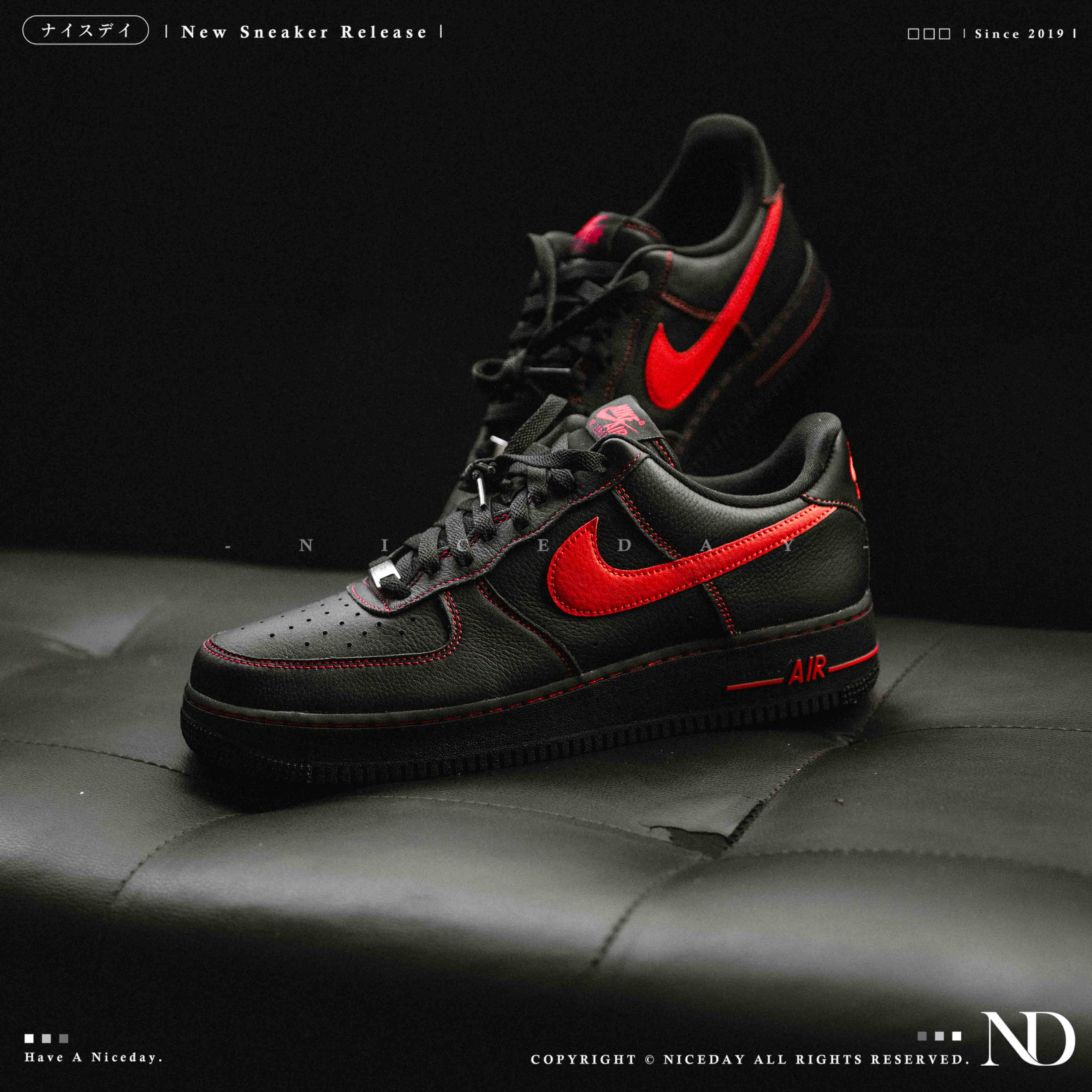 NICEDAY 代購 Nike Air Force 1 Low Bred 宇智波鼬 荔枝皮 黑紅 紅 紅勾 男鞋 縫線 HQ2037-005