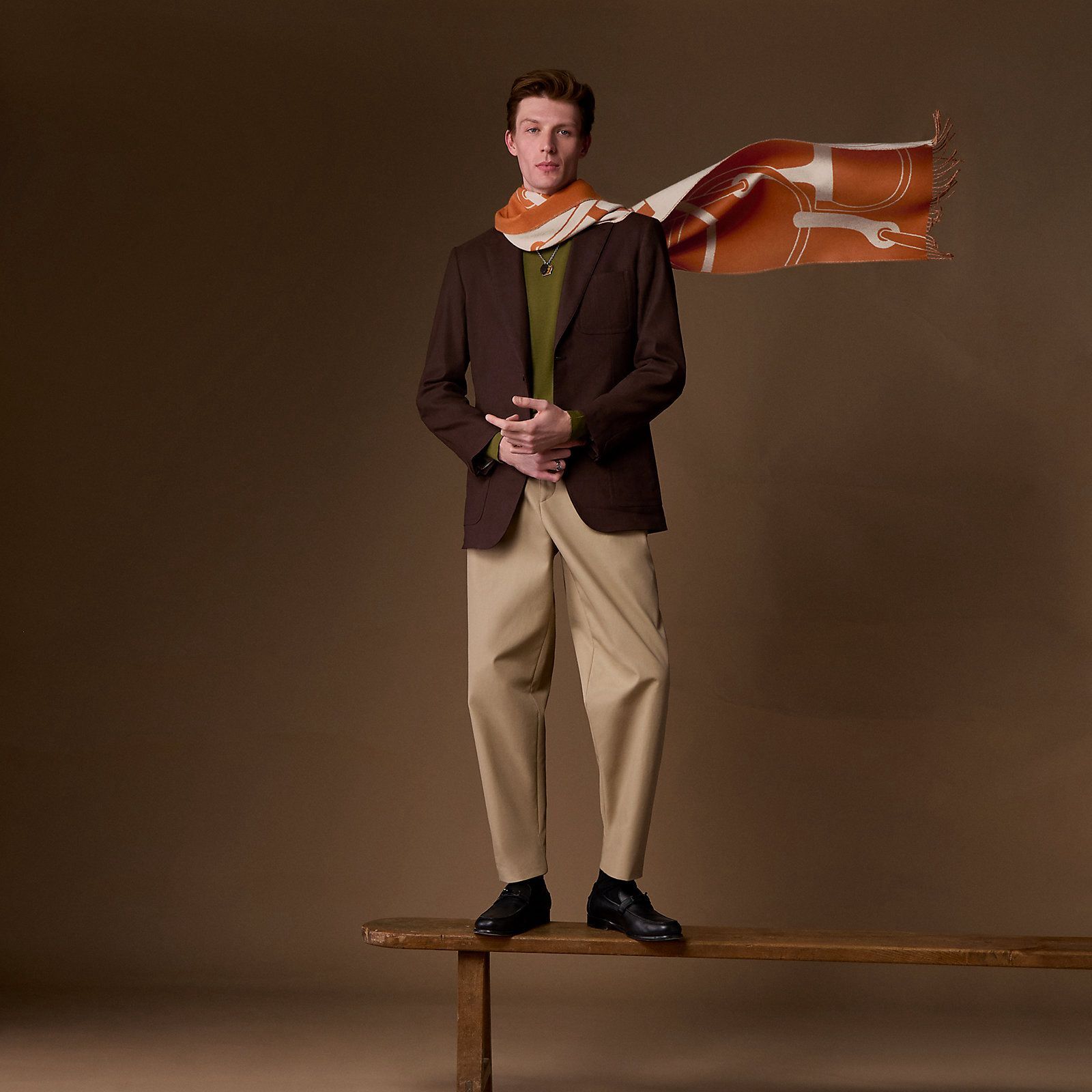 HERMES圍巾 40x170cm 橙色羊絨METAL EQUESTRE SCARF H394837T 02 #BRAND NEW #香榭站正品