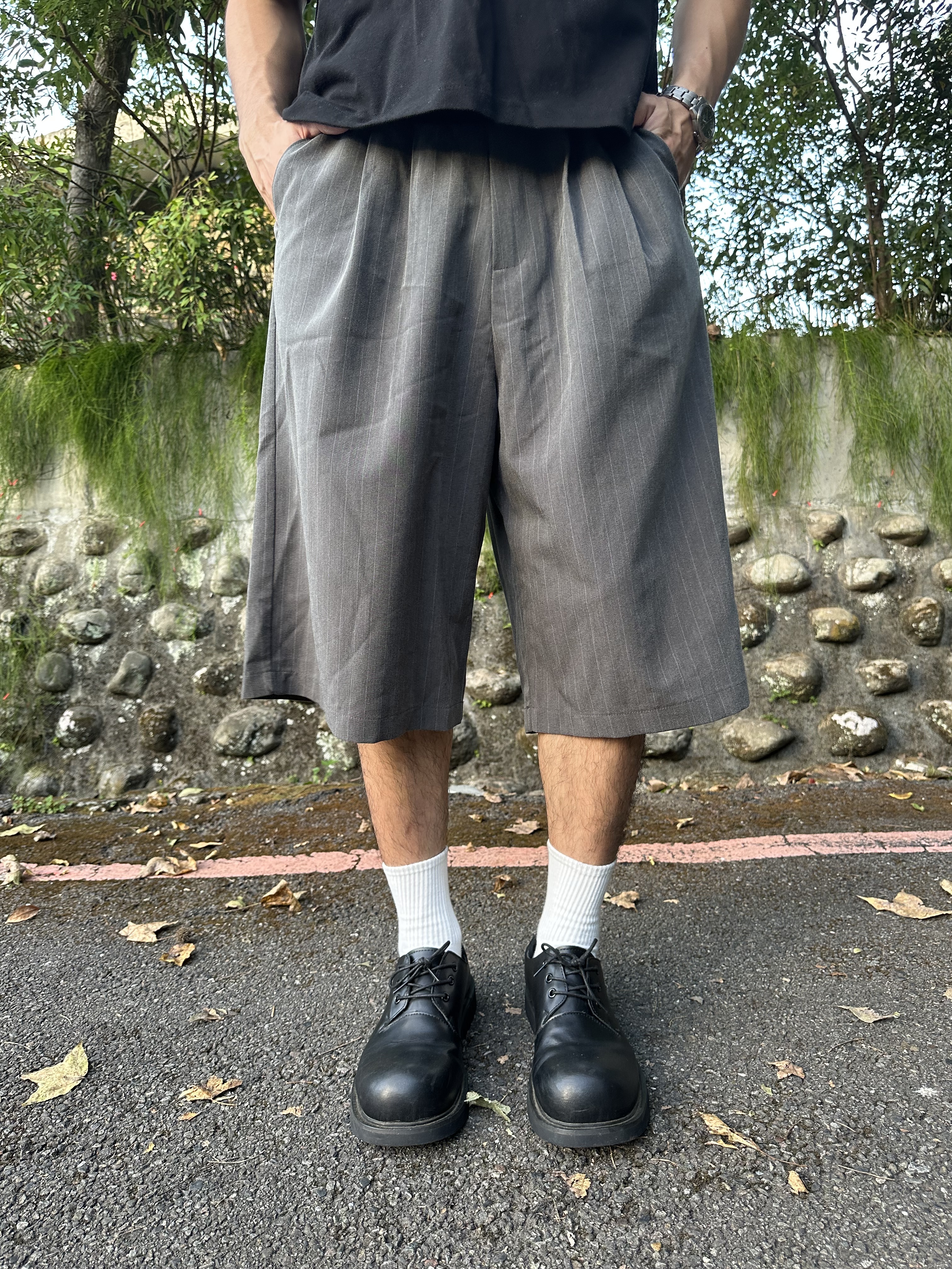 打褶 寬鬆 膝下 西裝 七分褲