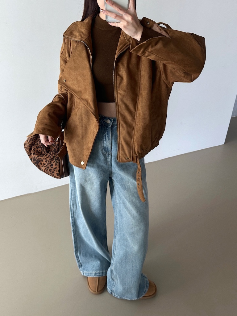 溫暖系麂皮內刷毛騎士外套