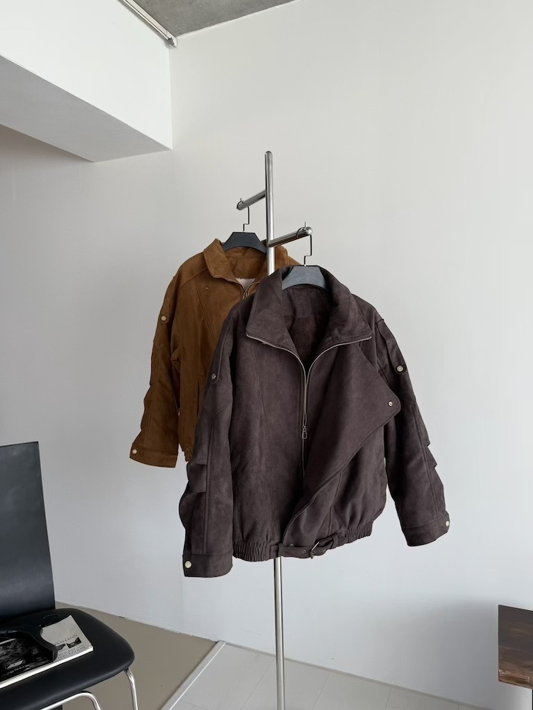 溫暖系麂皮內刷毛騎士外套