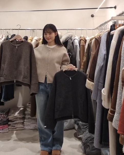 CB5327 小圓領羊毛拉鍊外套