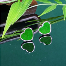 1218GZ187-翡翠GZ-銀鑲愛心耳環（C187）