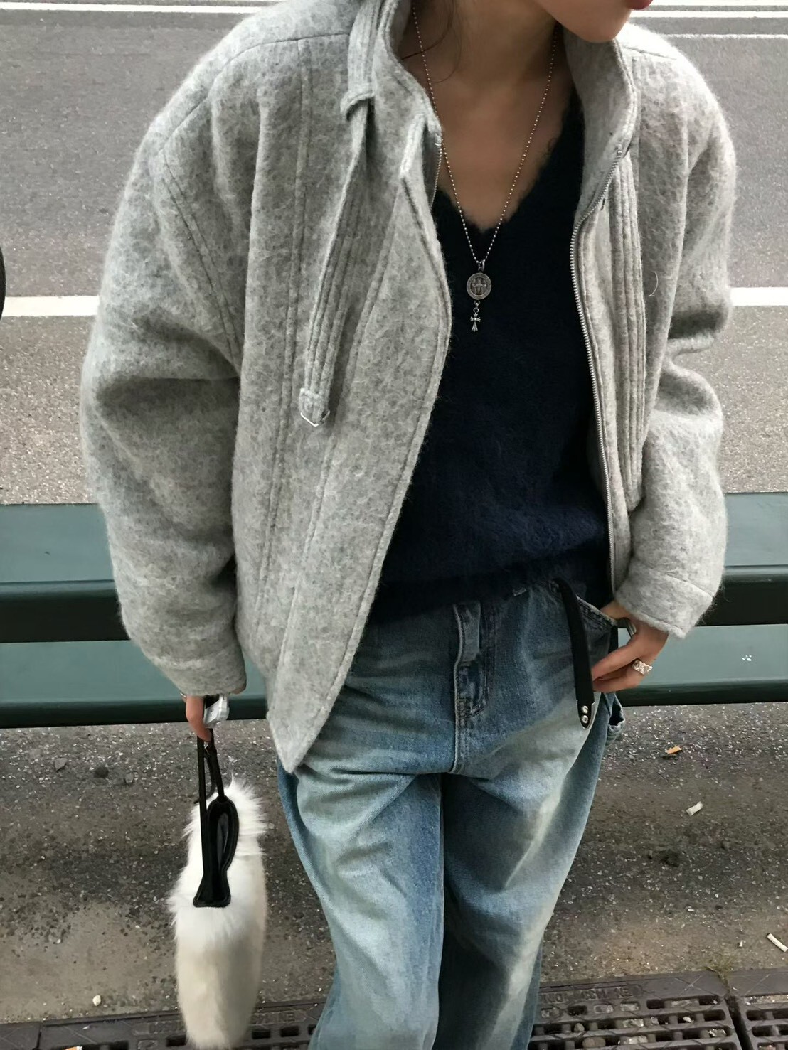 #AD110毛料立領羊毛外套(灰/咖)